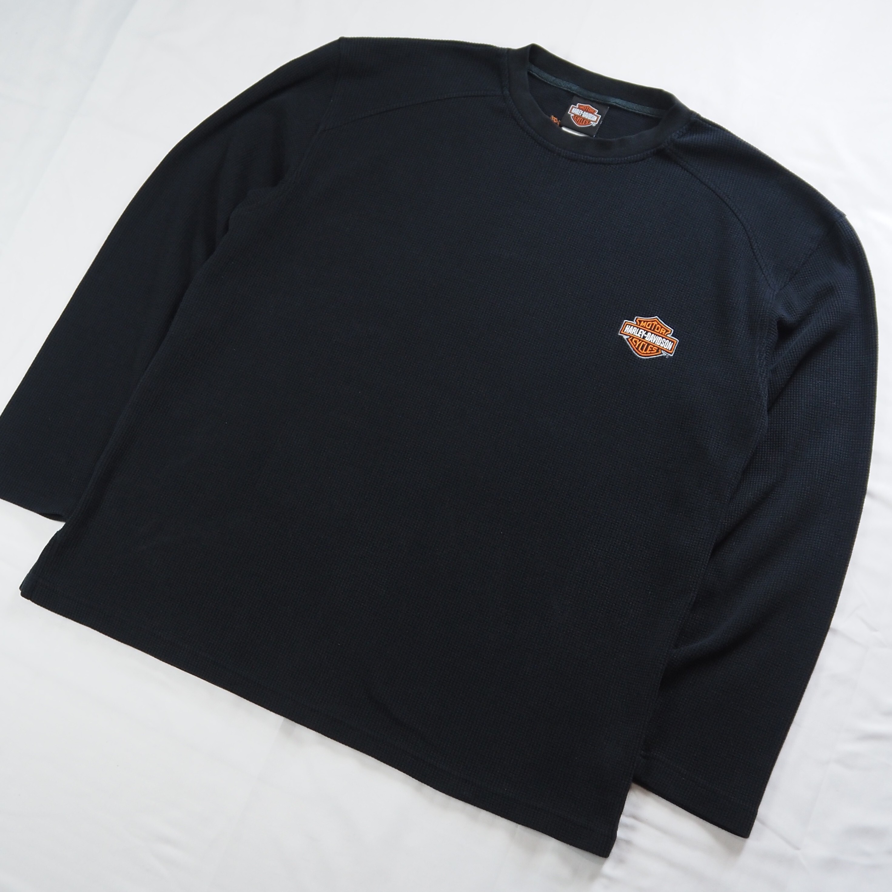 90's Harley Davidson サーマル ロンT ブラック Lサイズ程度 の画像 2