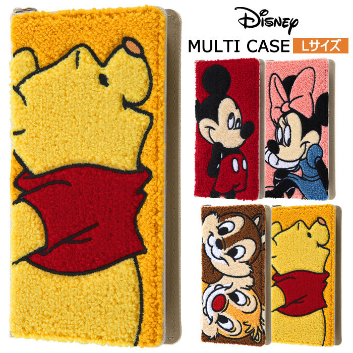 メール便 送料無料 多機種対応 ディズニー サガラ刺繍 汎用 手帳型ケース Flex Lサイズ 手帳型 手帳 ケース カバー マルチ マルチケース フリップ グッズ ミッキー ミニー チップ デール プー Galaxy Aquos Xperia Iphone 多機種 スマホケース スマホカバー S In 7h690