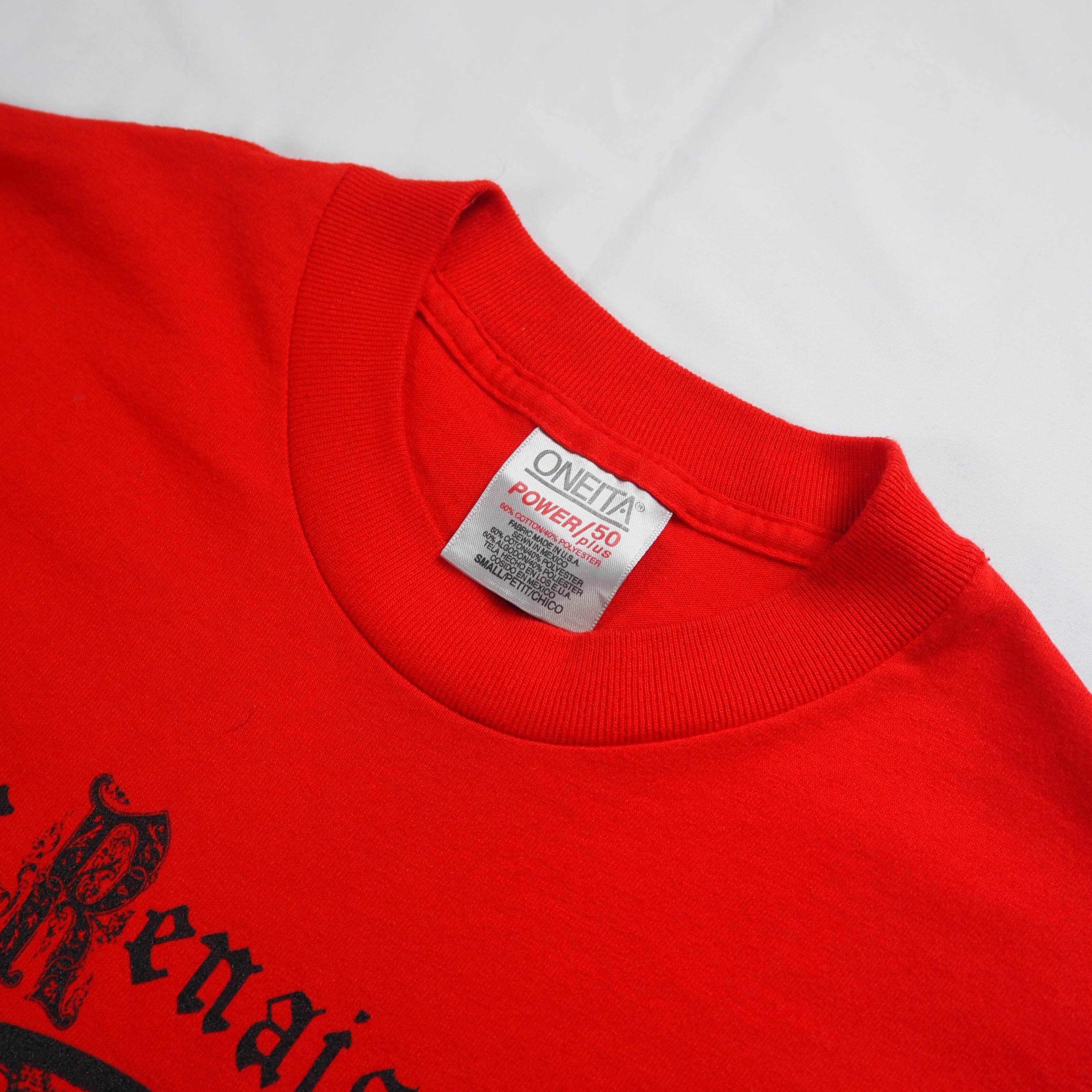 90's ONEITA プリントTシャツ オールドイングリッシュ レッド Sサイズ の画像 6