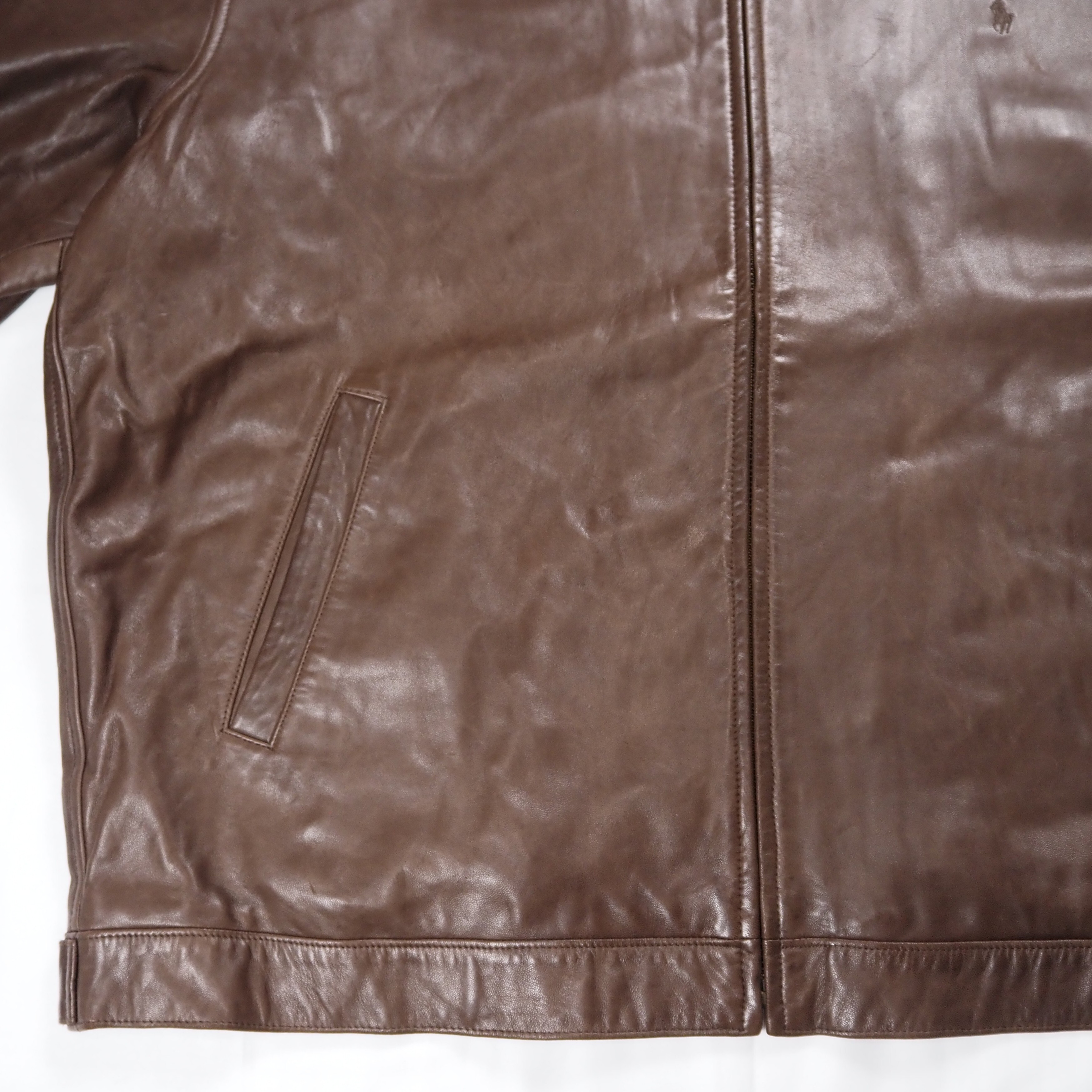 【9/23 20:00入荷】90's Ralph Lauren ラムレザージャケット XXL ブラウン の画像 5