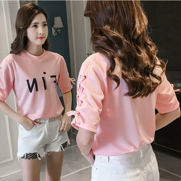 Tシャツ カットソー レディース 半袖 五分袖 トップス 袖紐 おしゃれ かわいい 大きいサイズ ゆったり プリント ロゴ カジュアルシャツ Y Mty ワイエムティワイ Tシャツ カットソー レディース 半袖 五分袖 トップス 袖紐 おしゃれ かわいい 大きいサイズ ゆったり プリント ロゴ カジュアルシャツ Y Mty ワイエムティワイ