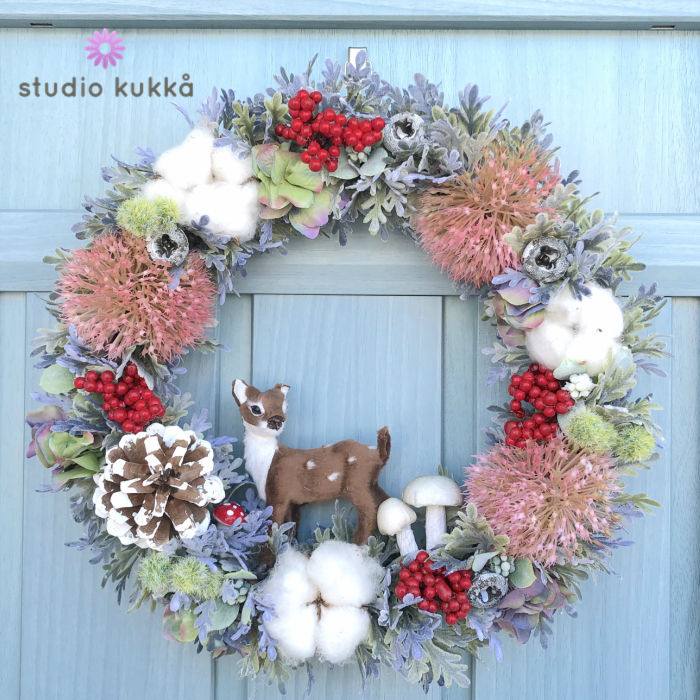 送料無料 直径26cm バンビの秋冬リース 木の実 コットン きのこ Studio Kukka スタジオクッカ 送料無料 直径26cm バンビの秋冬リース 木の実 コットン きのこ Studio Kukka スタジオクッカ
