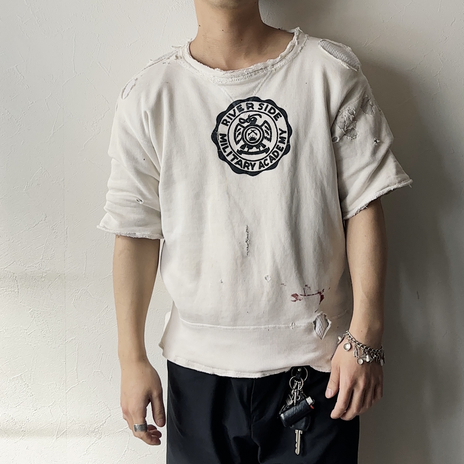 Vintage 40〜50's "RIVER SIDE MILITARY ACADEMY" Single V Grunge Thermal Sweat の画像 3