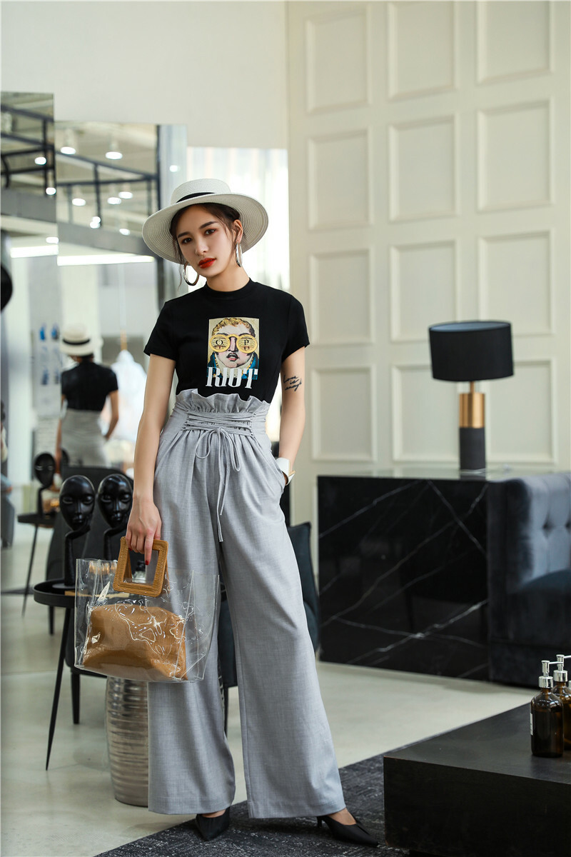 パンツ レディース ワイドパンツ ボトムス パンツ カジュアル レディース ワイドレッグ ロング ハイウエスト レースアップ 脚長効果 春 夏 黒 グレー 着回し 韓国 ファッション レディース パンツ スタイル オフィス カジュアル 通勤 無地 シンプル きれいめ こなれ感 10