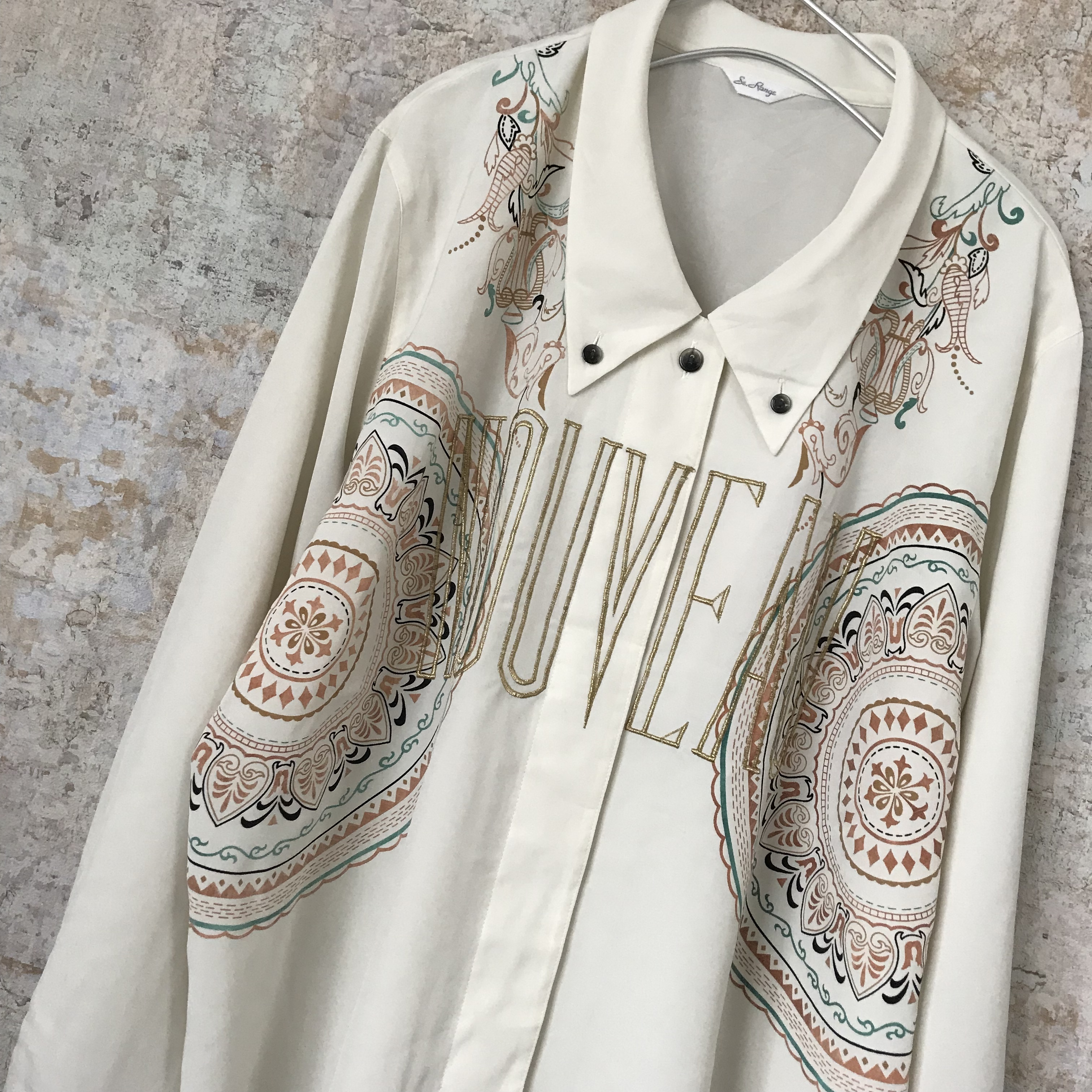 古着 シャツ 古着シャツ メンズ レトロ 刺繍 ネイティブ アート ポリシャツ 総柄 柄シャツ 長袖 古着 屋antenna アンテナ 海外でセレクトした個性的な古着専門の通販店です