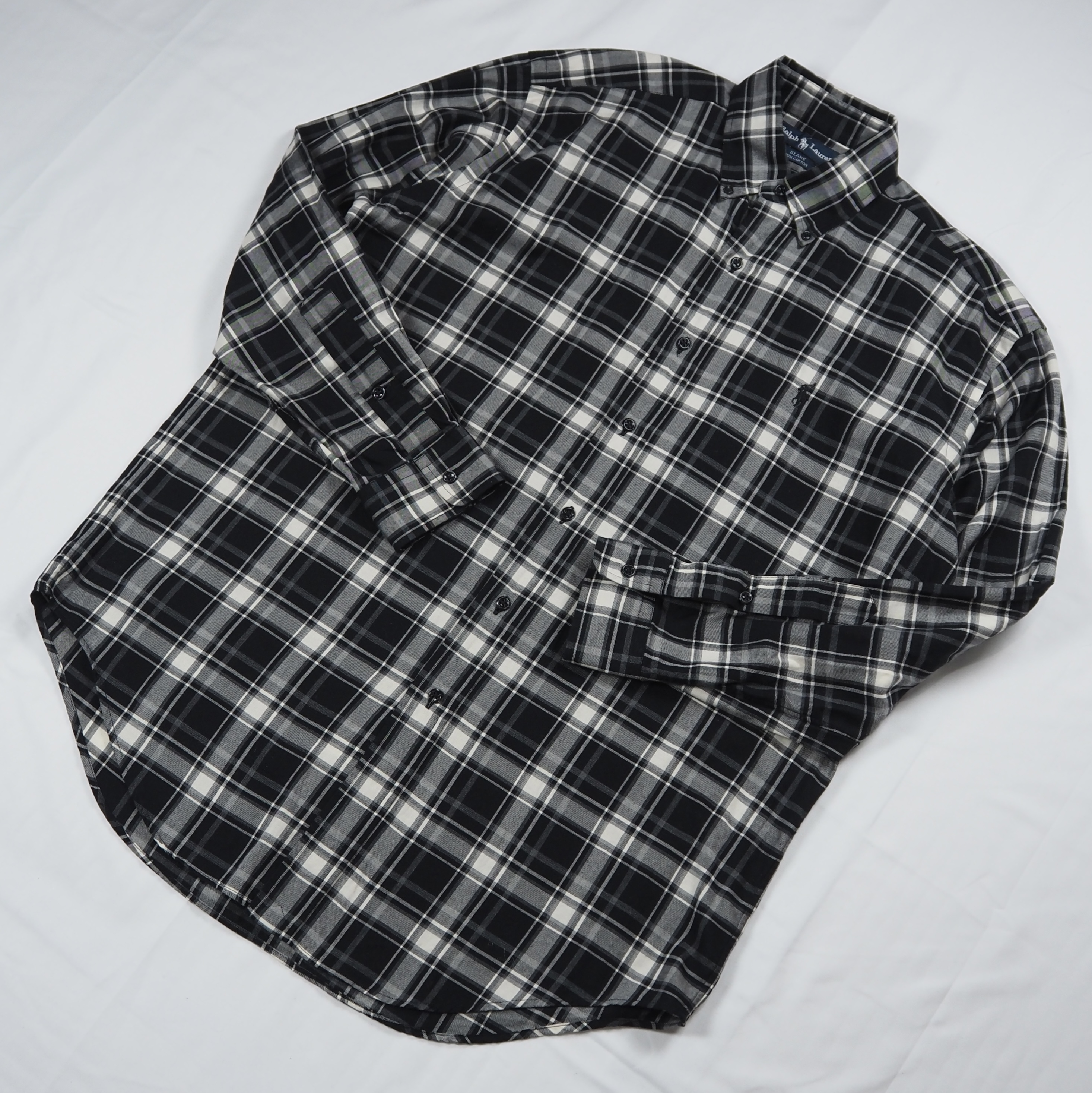 90’s Ralph Lauren Blake 長袖シャツ Sサイズ ブラック×ホワイト の画像 5