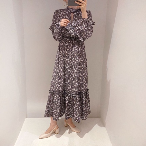 マキシワンピ 秋ワンピ ロング丈ワンピ リゾート ロングaタイプマキシ丈ワンピース 長袖 花柄 ボヘミアン ロングワンピース シフォン ワンピース 秋物ワンピ 秋服 ワンピース マキシ ロング マキシ丈 liruha リルハ meet new me powered by base