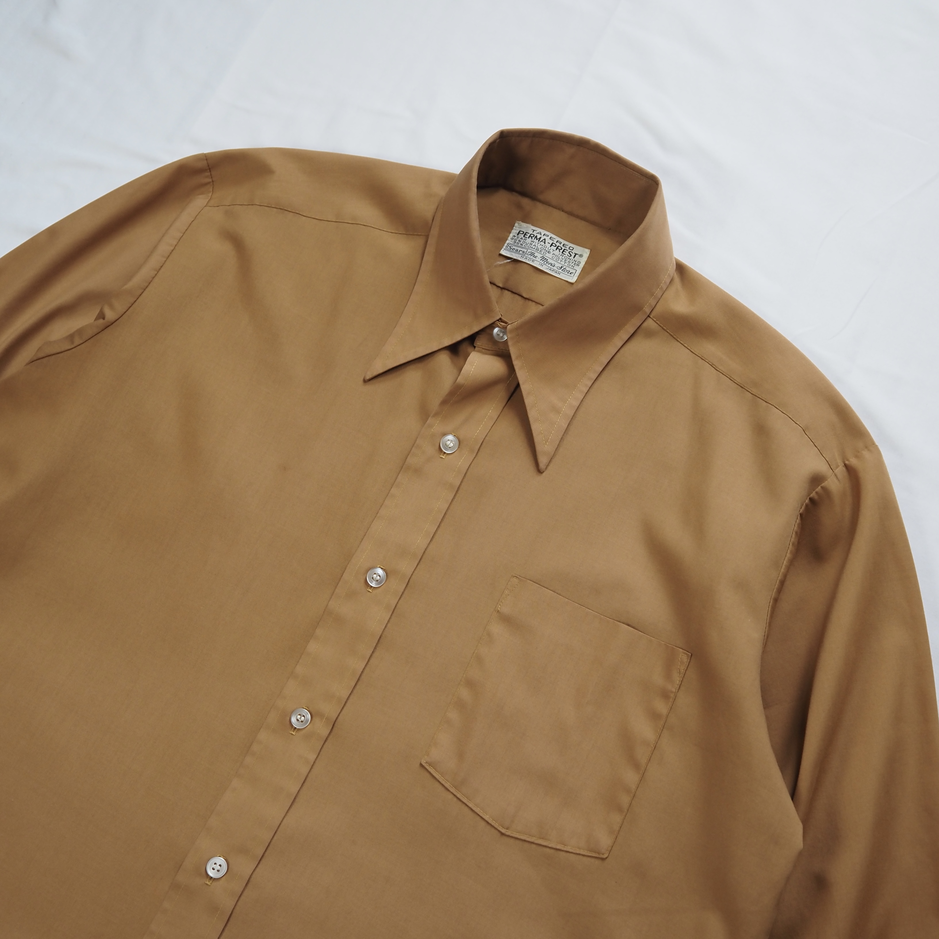 70’s Sears ポリコットンシャツ ブラウン 日本製 の画像 2