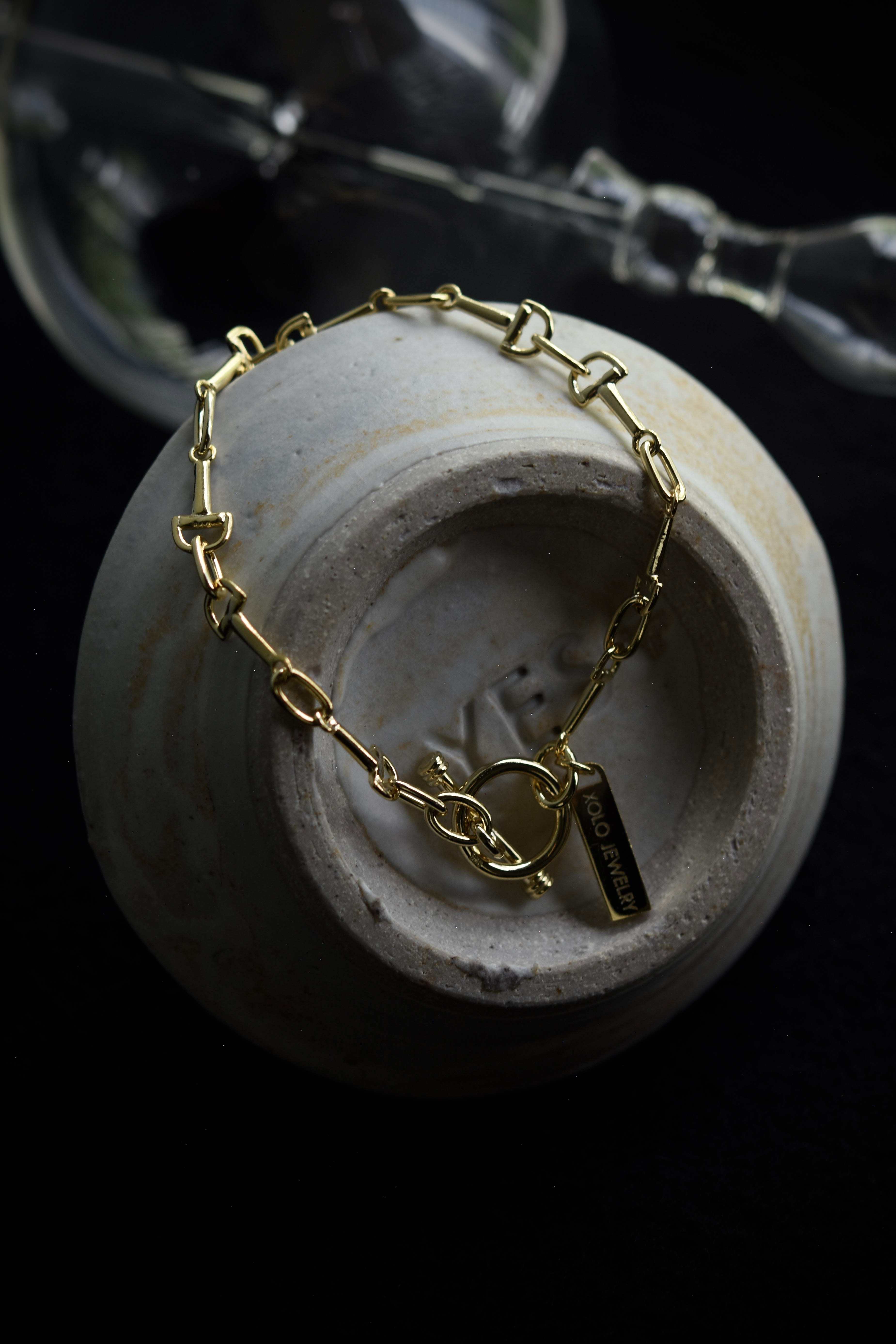 Utah/”XOLO JEWELRY” 24k × 925silver/Horse Bit Link Bracelet -6mm-Gold-