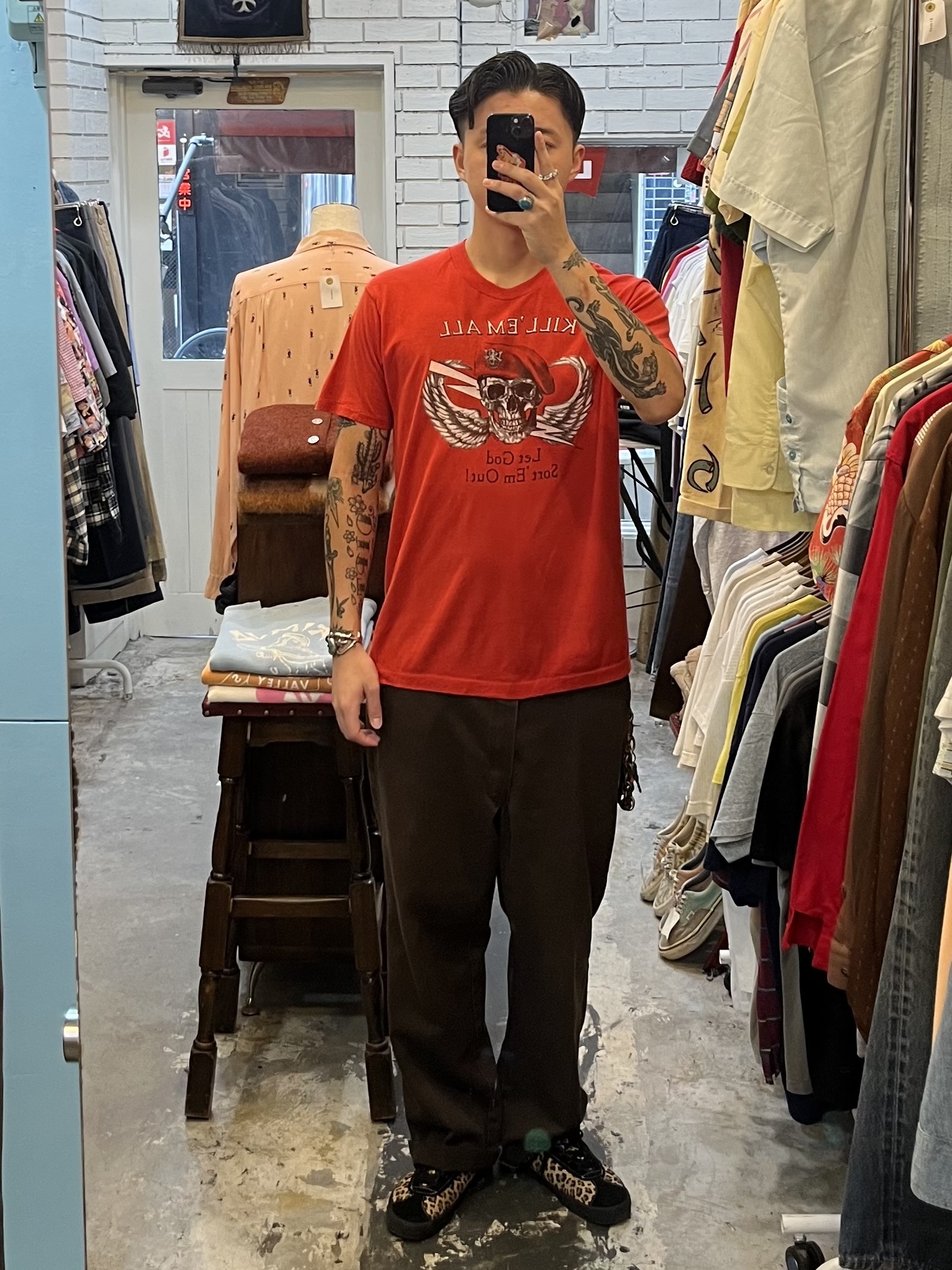 80’s スカル プリントTシャツ XL レッド の画像 4