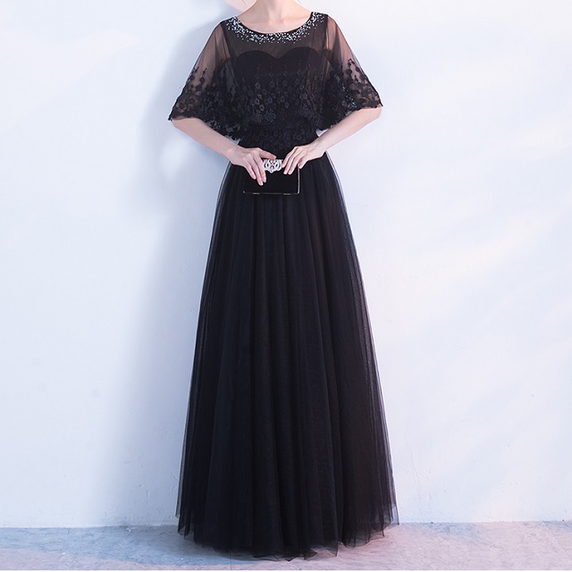 パーティードレス ドレス 黒ドレス ロングドレス 結婚式 披露宴 発表会 演奏会 レース チュール ビジュー ロング 透け感 袖あり レディース 上品 Dr0196 Lovely Lady365 パーティドレス初心者の方ための海外ドレス専門店