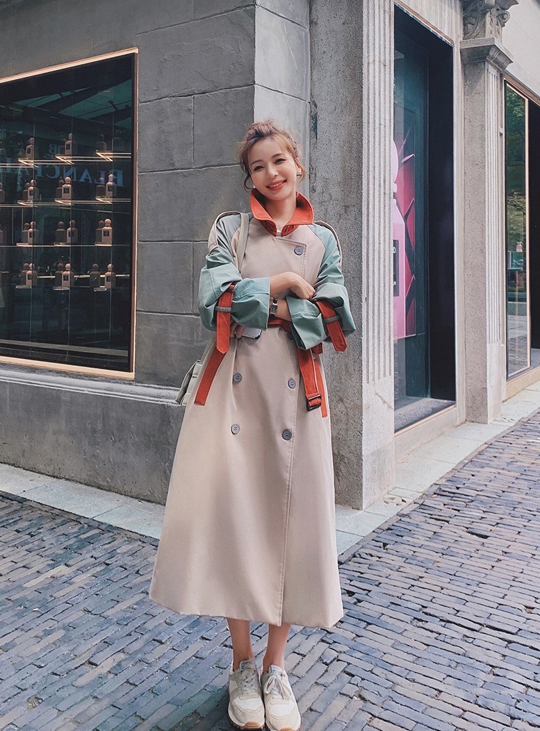 送料無料 アウター レディース コート ロング トレンチコート 切り替え バイカラー 秋カラー ベイクドカラー きれいめ 大人可愛い おしゃれ 個性的 大人カジュアル 長袖 オレンジ グリーン カーキ 無地 オーバーサイズ 女子 抜け感 ゆったり セレブ S M L Xl 大きい