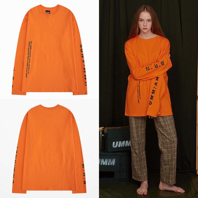 韓国ファッション ロングTシャツ ユニセックス 長袖 Tシャツ メンズ レディース 袖プリント オーバーサイズ 大きいサイズ ストリート