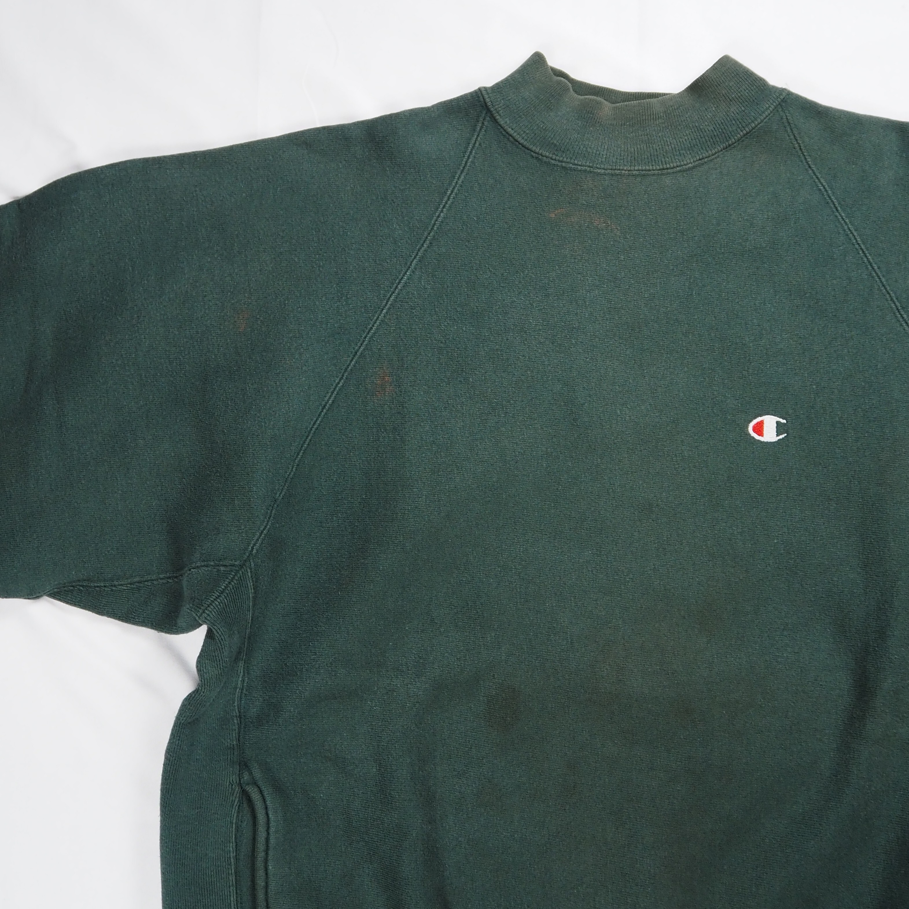【9/23 20:00入荷】90's Champion リバースウィーブ モックネック XL グリーン の画像 3