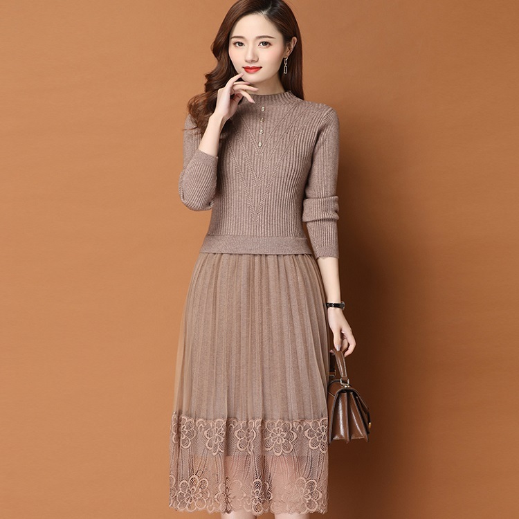 ワンピース ワンピ ニットワンピース ニットワンピ レディース 女性用 通販 通販ワンピ 通販ワンピース 無地 ウエスト切り替え シースルー 長袖 ひざ丈下 プリーツ 異素材 レース デート オフィス 通学 食事会 女子会 通勤 普段着 旅行 デイリー 会議 合コン 無地