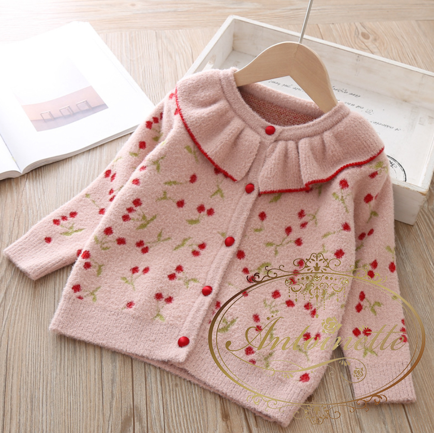女の子 キッズ さくらんぼ チェリー カーディガン フリル 長袖 ニット は織物 はおりもの 子供服 こども Antoinette 女の子 キッズ さくらんぼ チェリー カーディガン フリル 長袖 ニット は織物 はおりもの 子供服 こども Antoinette