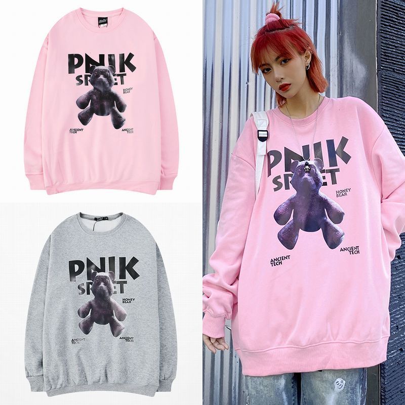 ユニセックス トレーナー スウェット 韓国 ファッション メンズ レディース クマちゃん プリント オーバーサイズ ルーズ ストリート Tbn Mamos マモス ストリートファッションならお任せ 韓国ファッションがお好きな方も要チェックです