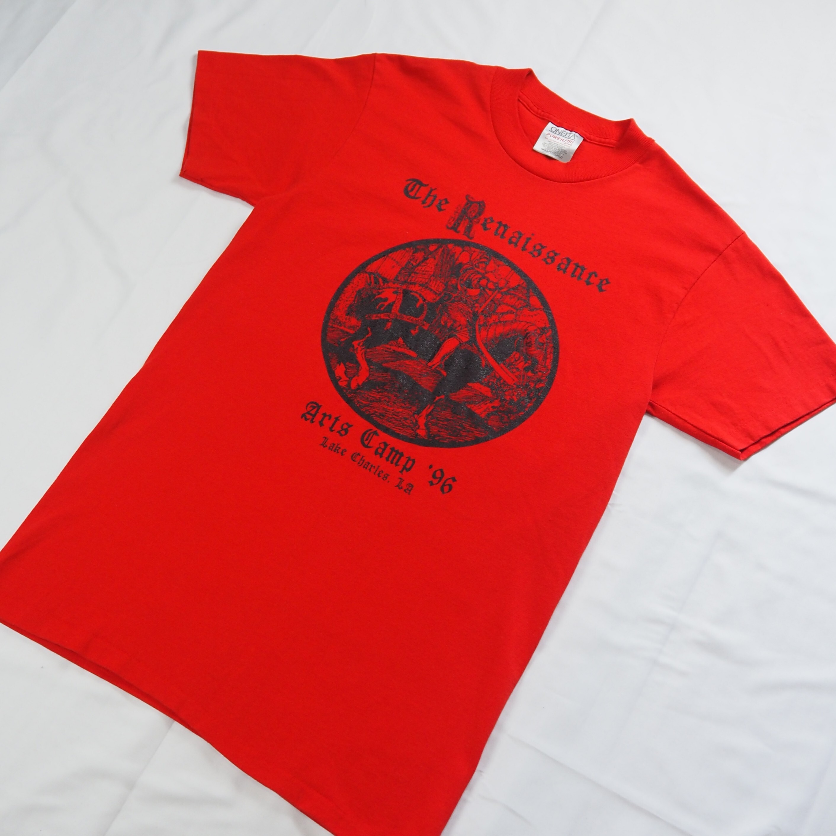 90's ONEITA プリントTシャツ オールドイングリッシュ レッド Sサイズ の画像 2