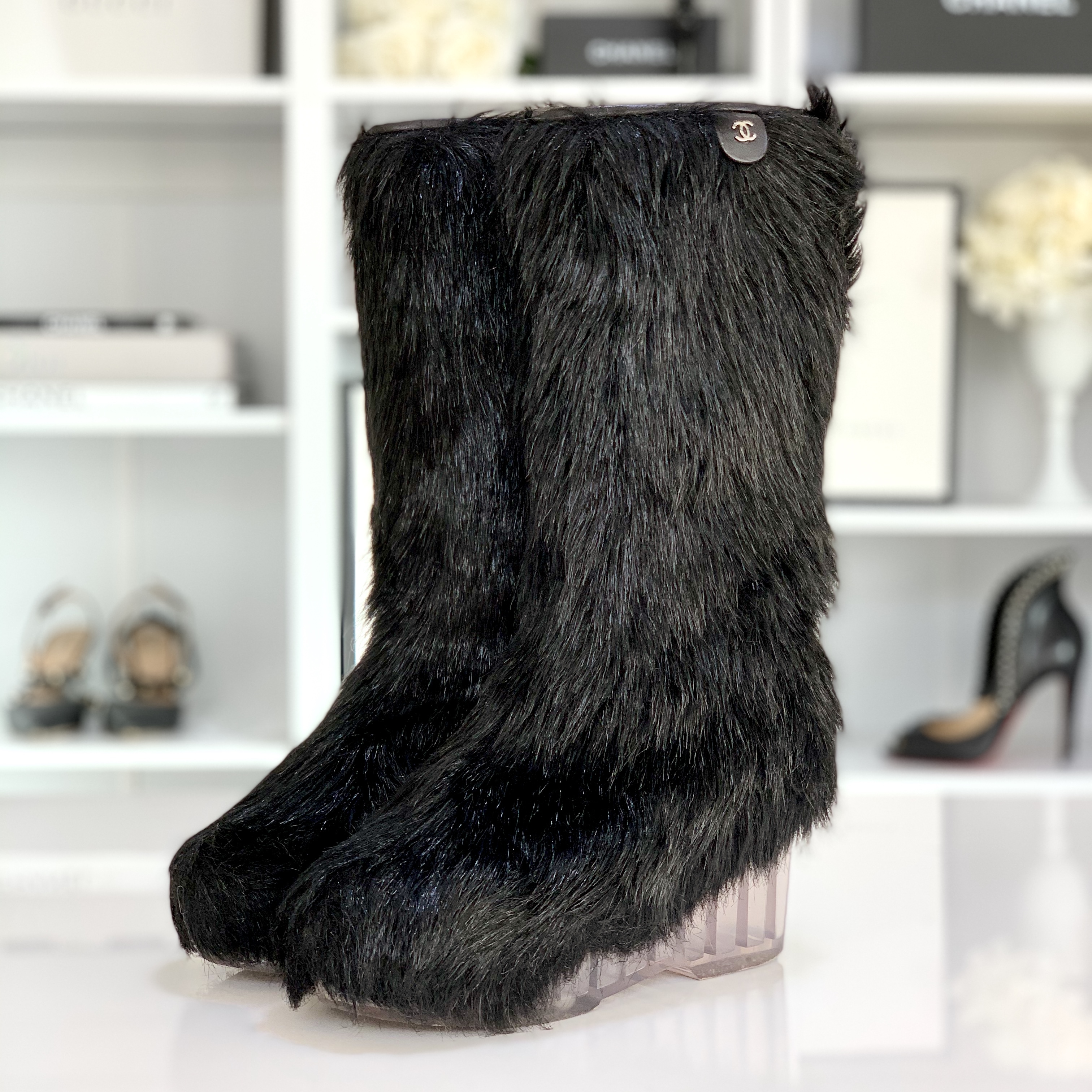 424 美品 シャネル ファー ロングブーツ 黒 Mycloset
