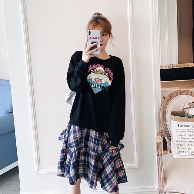 大きいサイズ トレーナーワンピース Tシャツワンピ 重ね着風 レディース 秋 春 冬 トップス ギンガムチェック スカート 膝丈 膝下 ブラック 大きいサイズ専門店 Rubys 大きいサイズ トレーナーワンピース Tシャツワンピ 重ね着風 レディース 秋 春 冬 トップス ギンガムチェック スカート 膝丈 膝下 ブラック 大きいサイズ専門店 Rubys