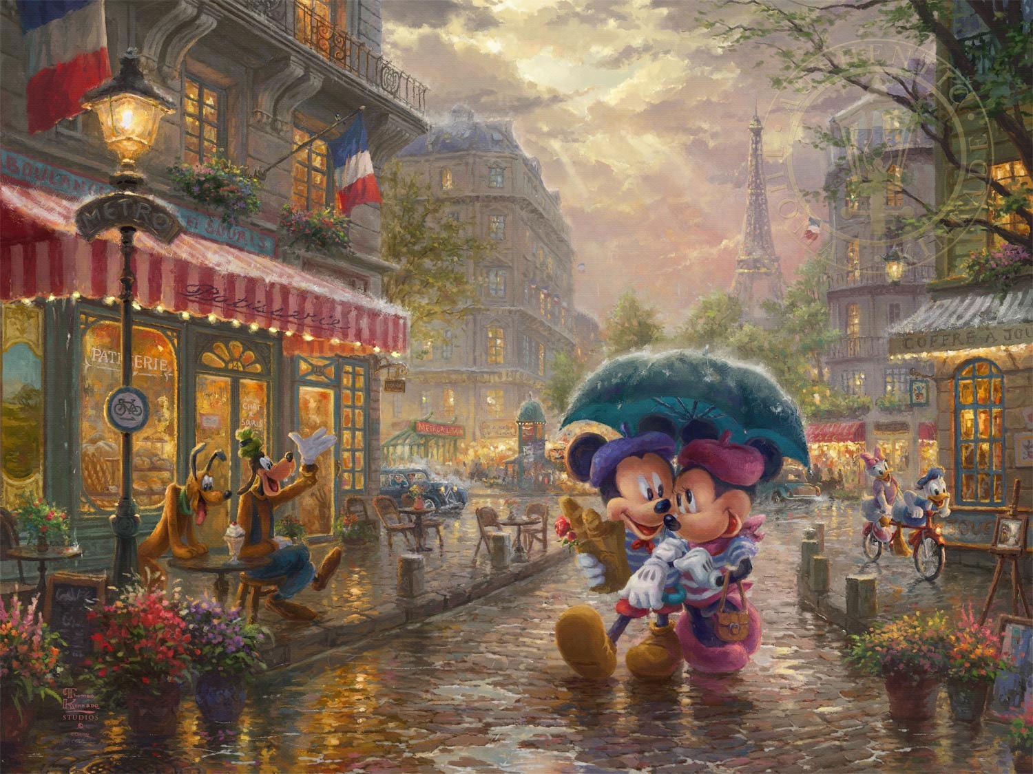 ディズニー絵画「ミッキー&amp;ミニー/イン・パリ」作品証明書・展示用フック付ジークレ【インテリア】【アート】【Disney】【絵画インテリア