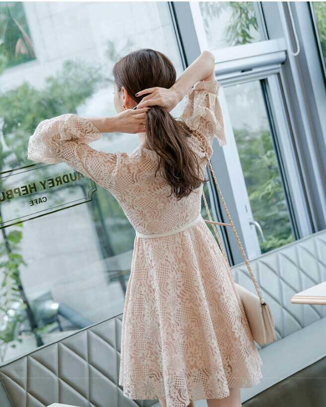 パーティードレス 透かし彫り フレア袖 レースワンピース 黒 白 総レース 白レース 大きいサイズ パーティー ピンク 黒レース 体系カバー 韓国 刺繍 キャバ 新作 Ladys Paradise