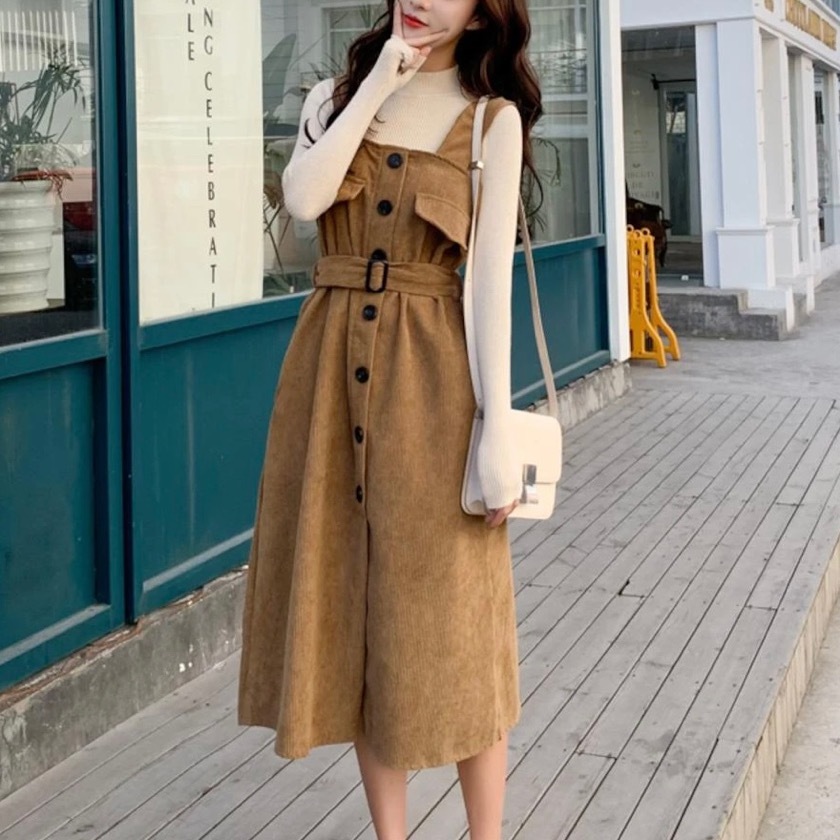 コーデュロイオーバーオールワンピース Heart Seoul コーデュロイオーバーオールワンピース Heart Seoul
