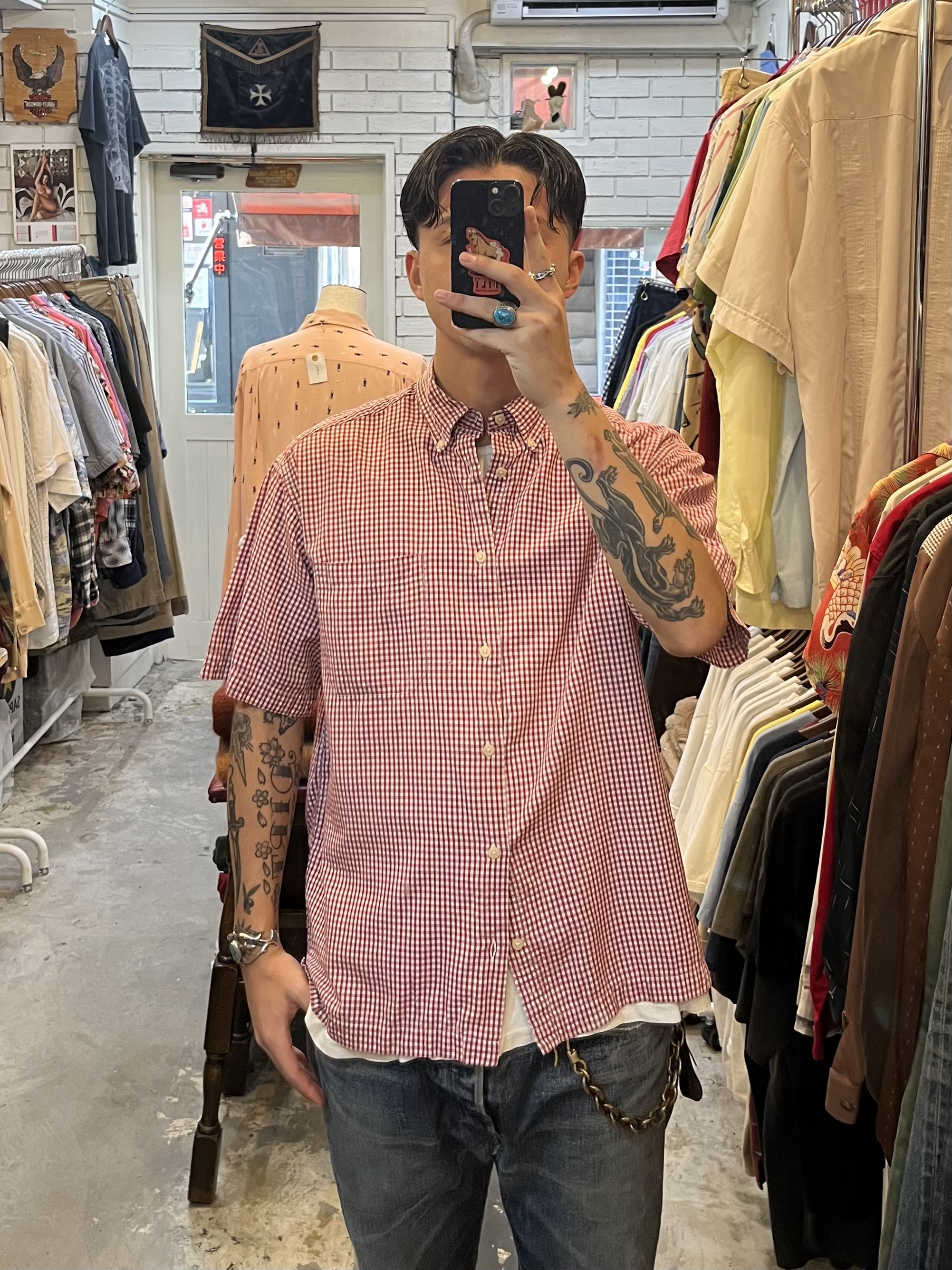 90’s Dockers 半袖コットンシャツ ギンガムチェック Mサイズ レッド の画像 2