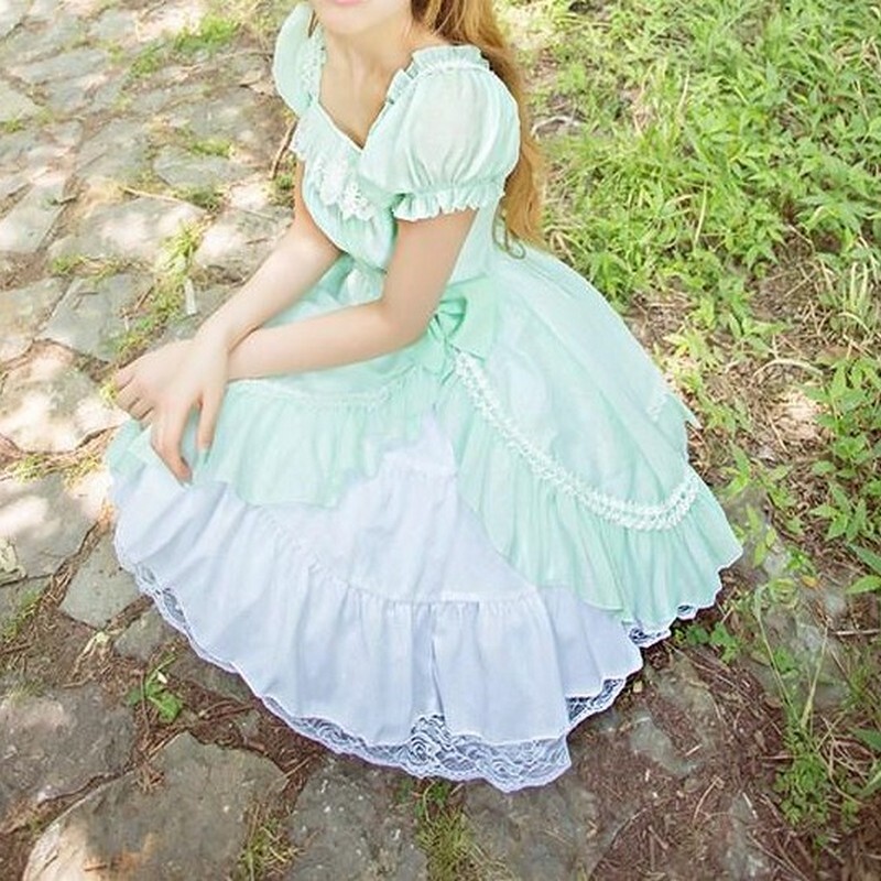 M0314 ロリータ ワンピース 夏 ロリィタ フレア フリル 清楚 かわいい Magicspice