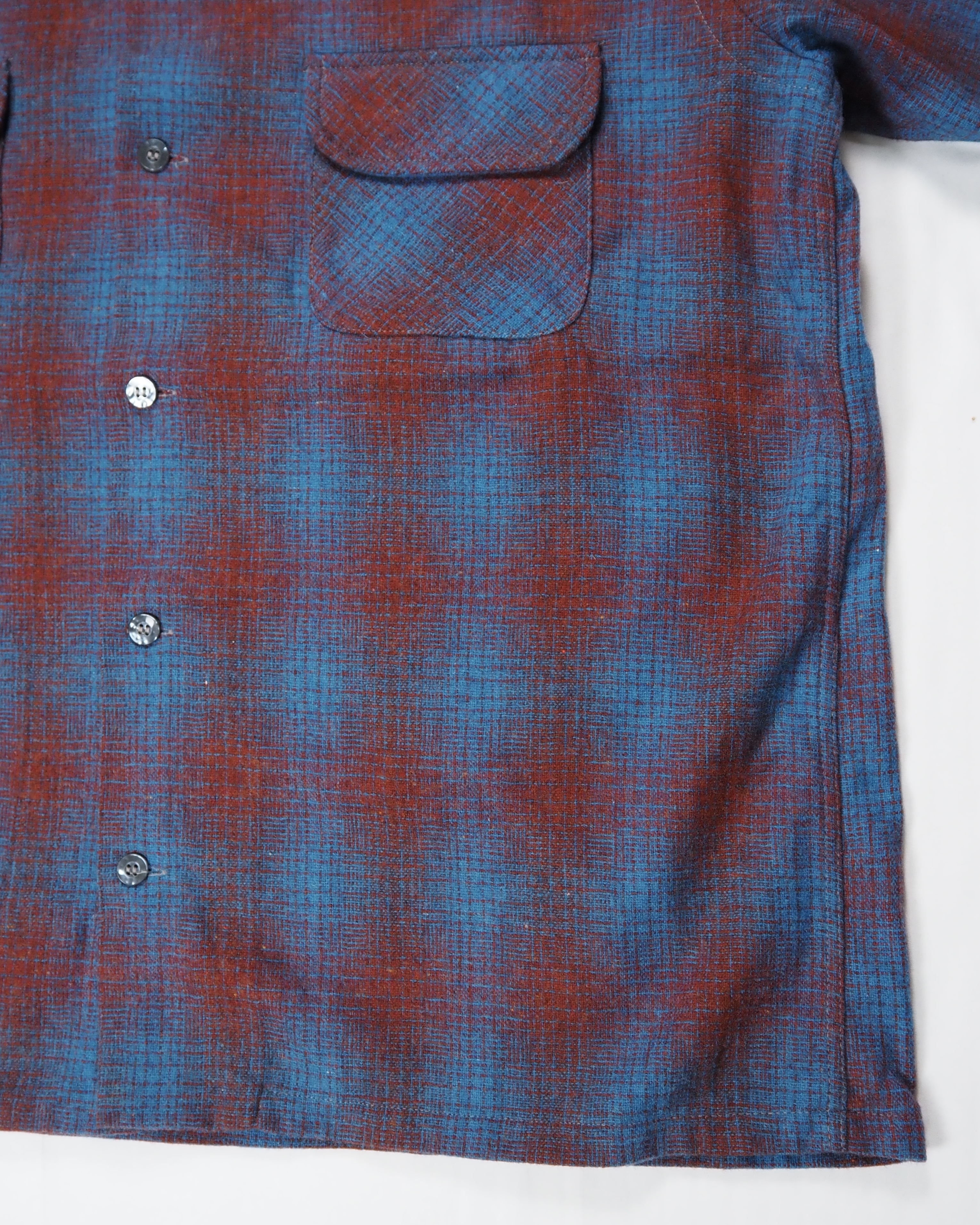 【VCM入荷】70’s Towncraft ウールシャツ レッド×ブルー オンブレ の画像 8