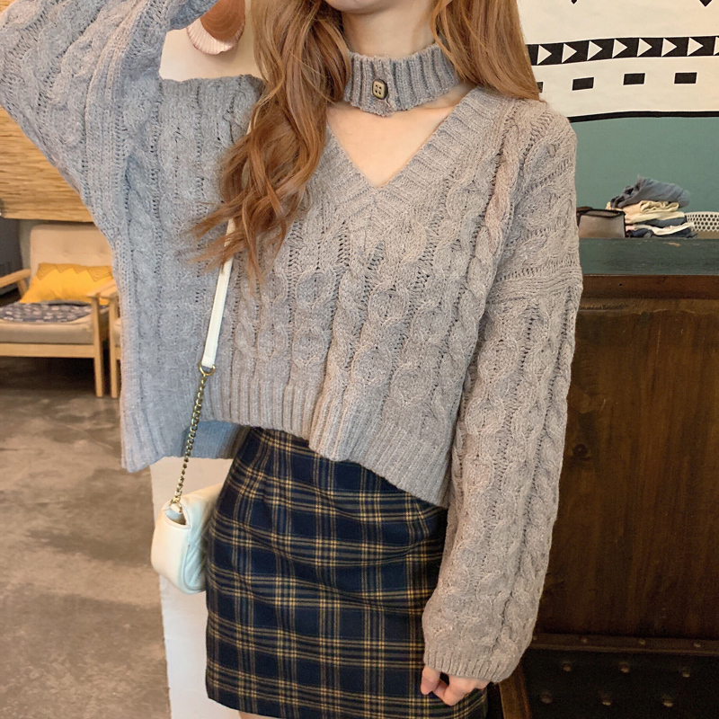 ニット Vネック セクシー 首輪 チョーカー かわいい 韓国ファッション 270 Sweetly