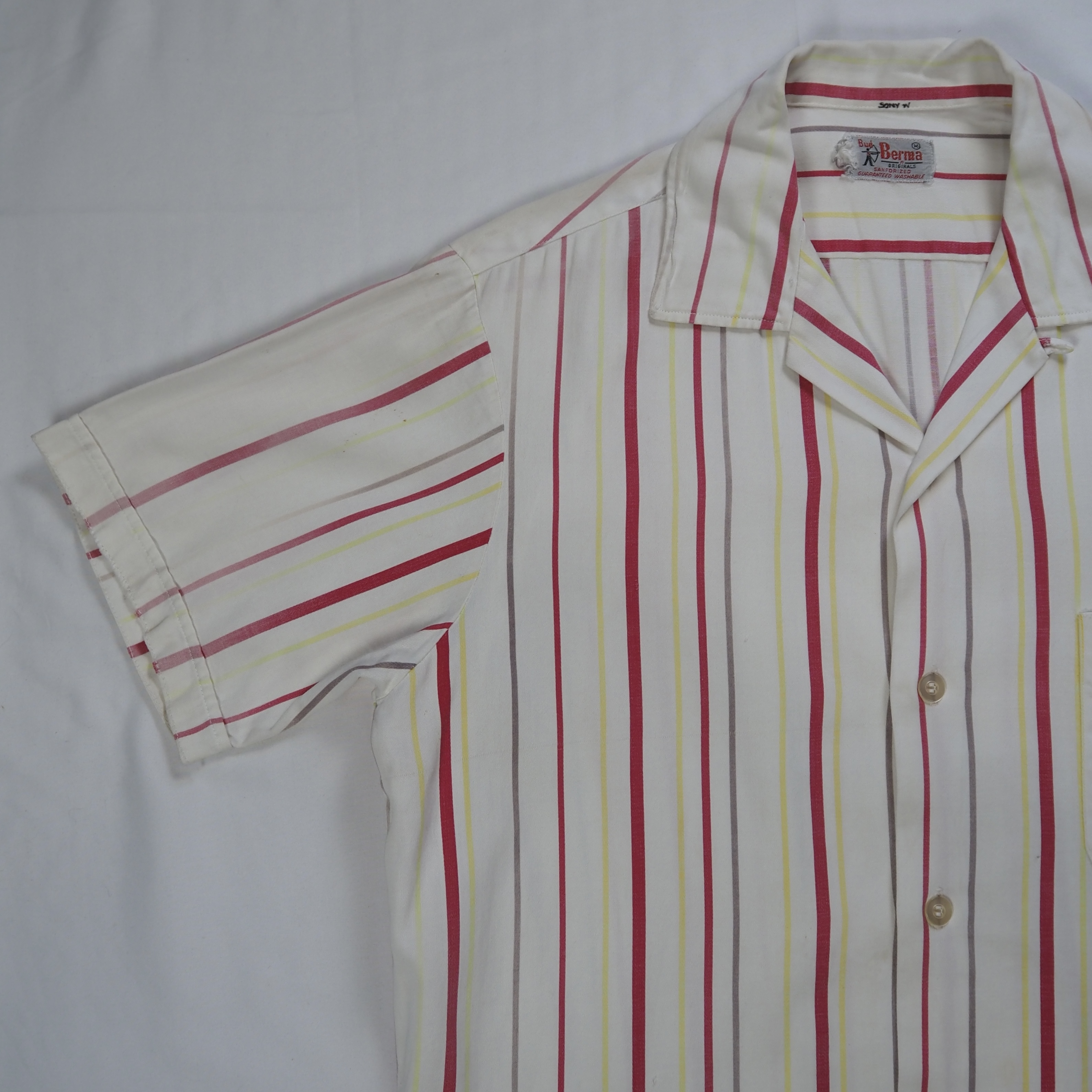 50’s Berma レーヨンシャツ ストライプ ホワイト Mサイズ の画像 2