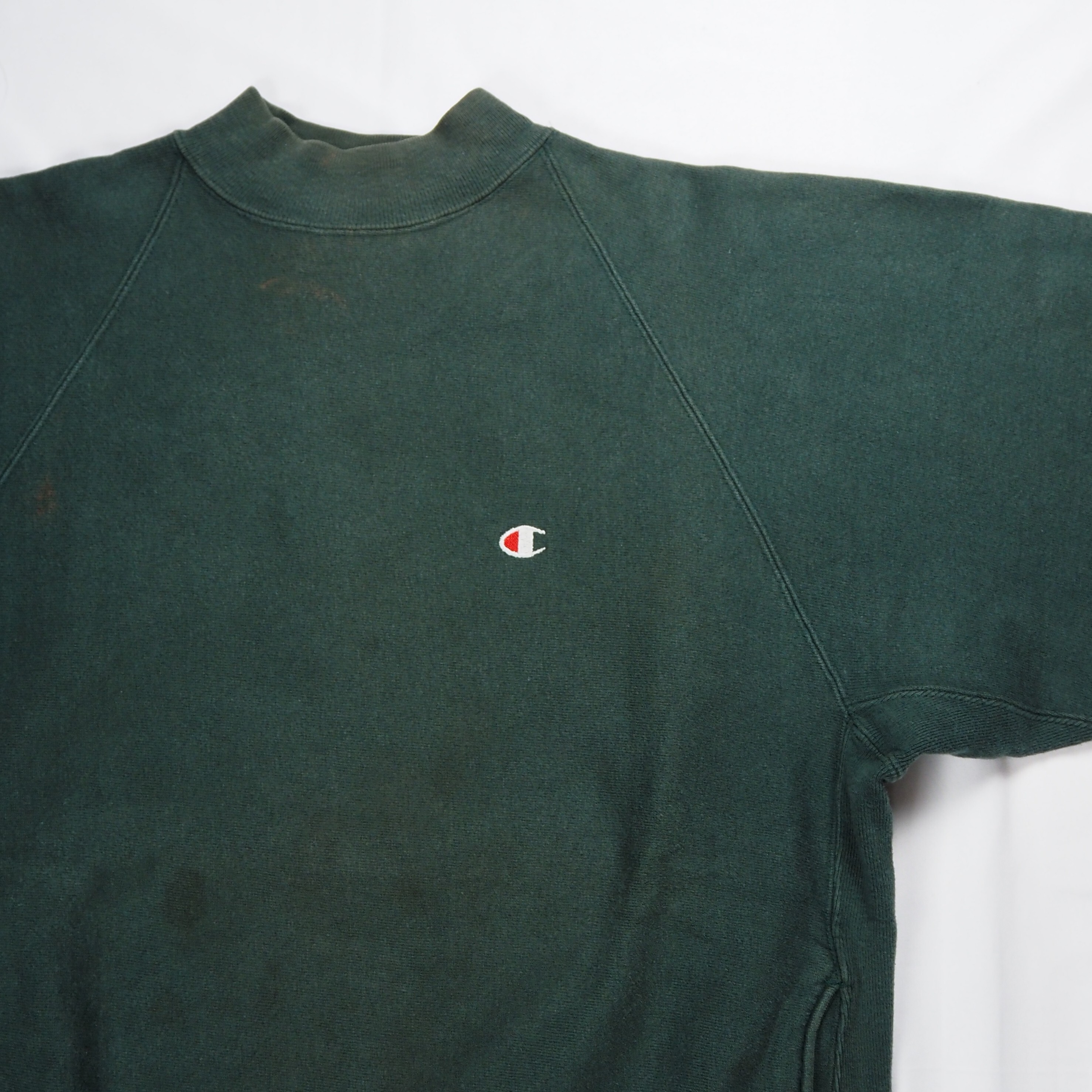 【9/23 20:00入荷】90's Champion リバースウィーブ モックネック XL グリーン の画像 4