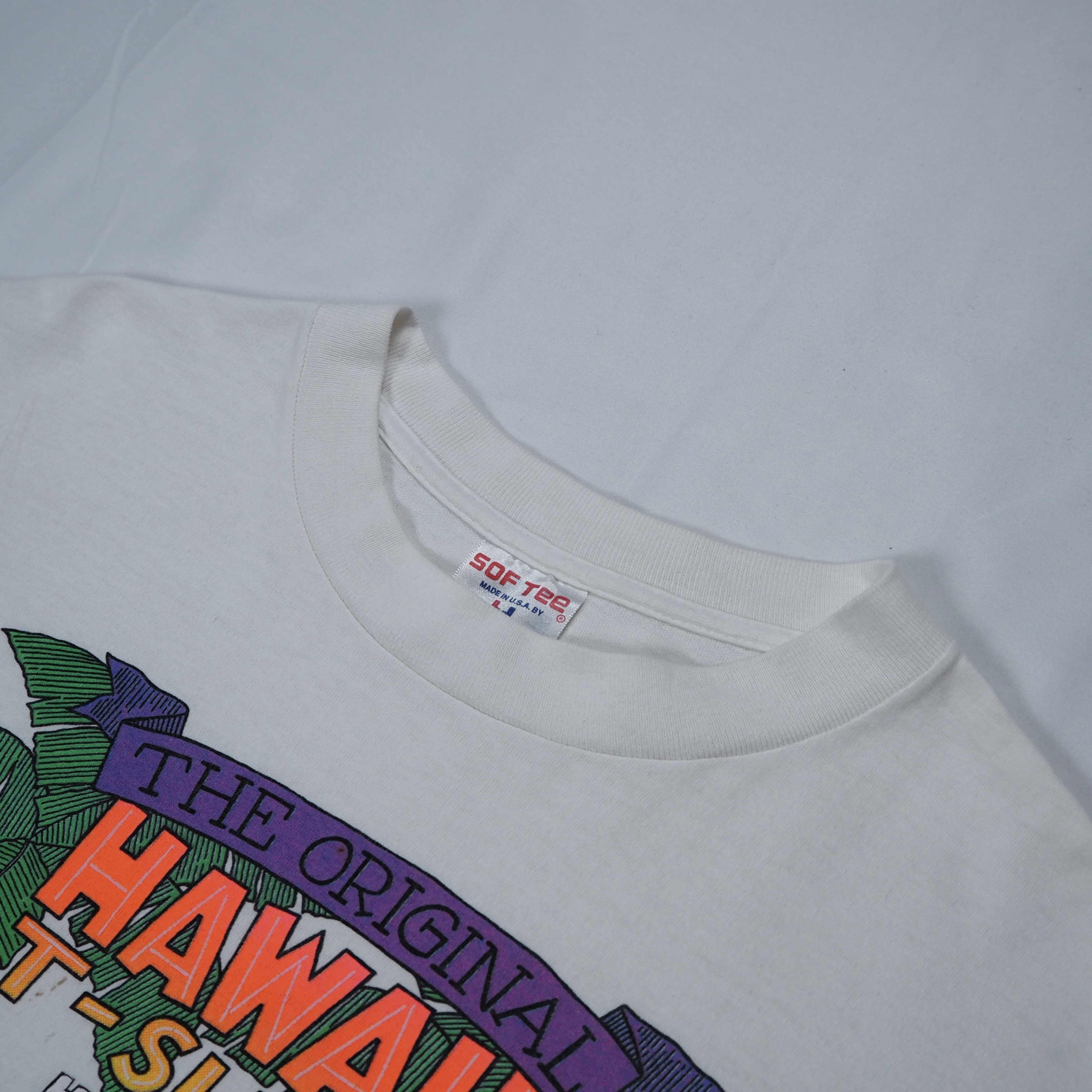 90’s Hawaii スーベニアTシャツ XLサイズ ホワイト 袖裾シングルステッチ の画像 3