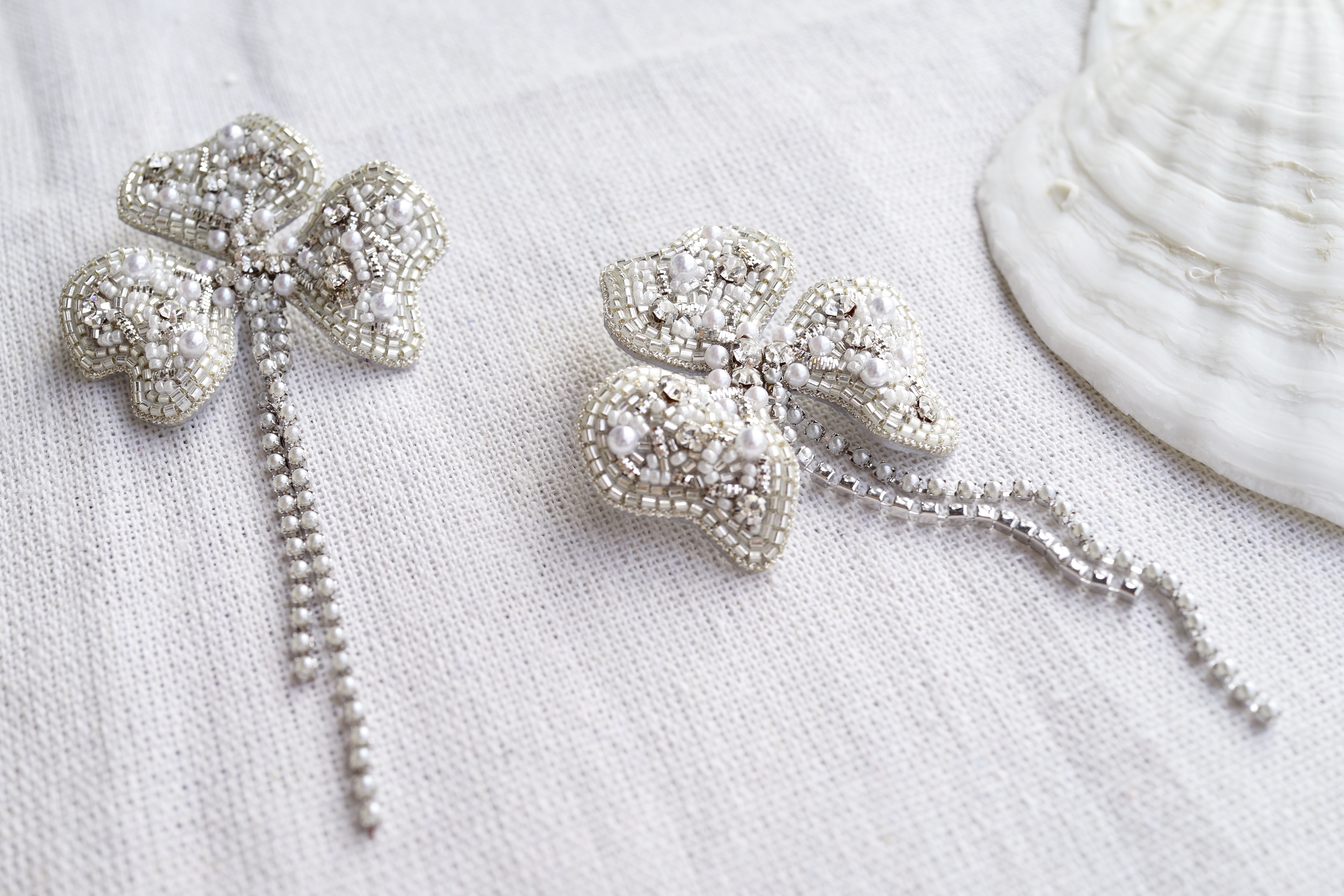 【刺繍ピアス】Flowers pearl chaine ✴︎ silver