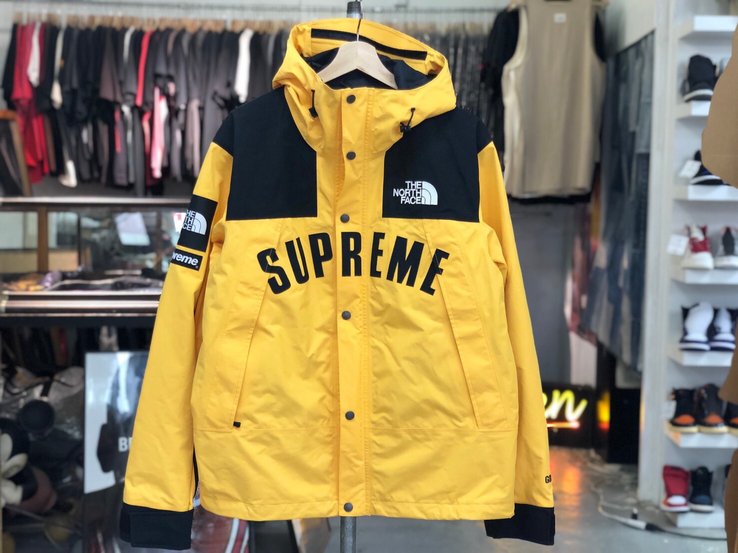 supreme the north face arc logo mountain parka yellow