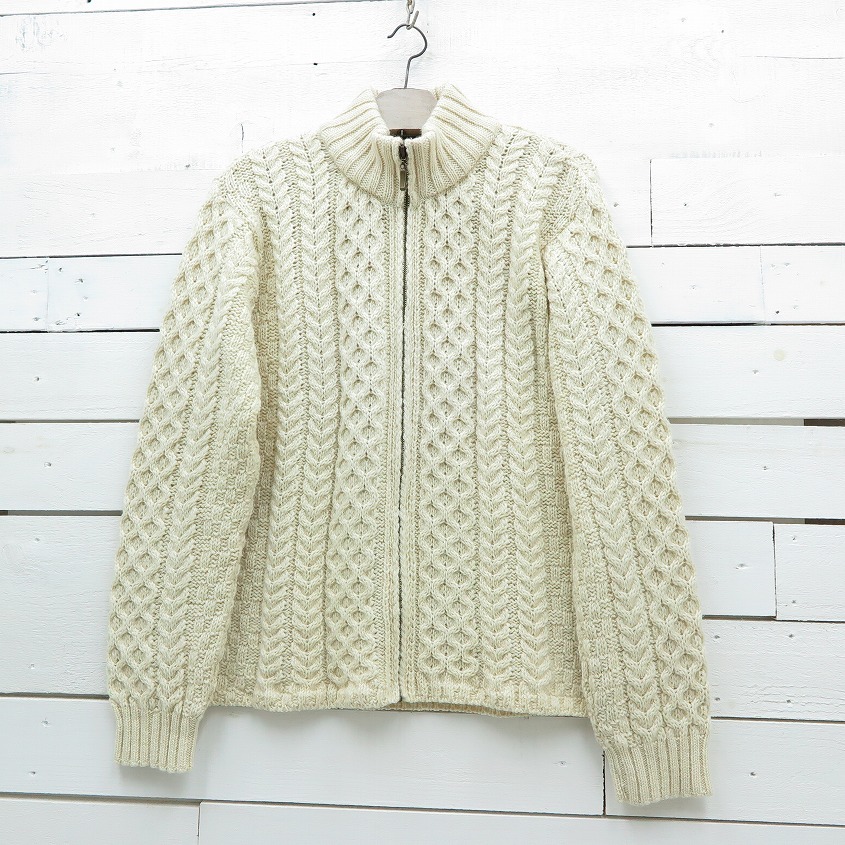 Inis Crafts ケーブル編み アランニット フィッシャーマンセーター ジップアップ カーディガン アイルランド製 メンズ Mサイズ相当 Represent Onlinestore