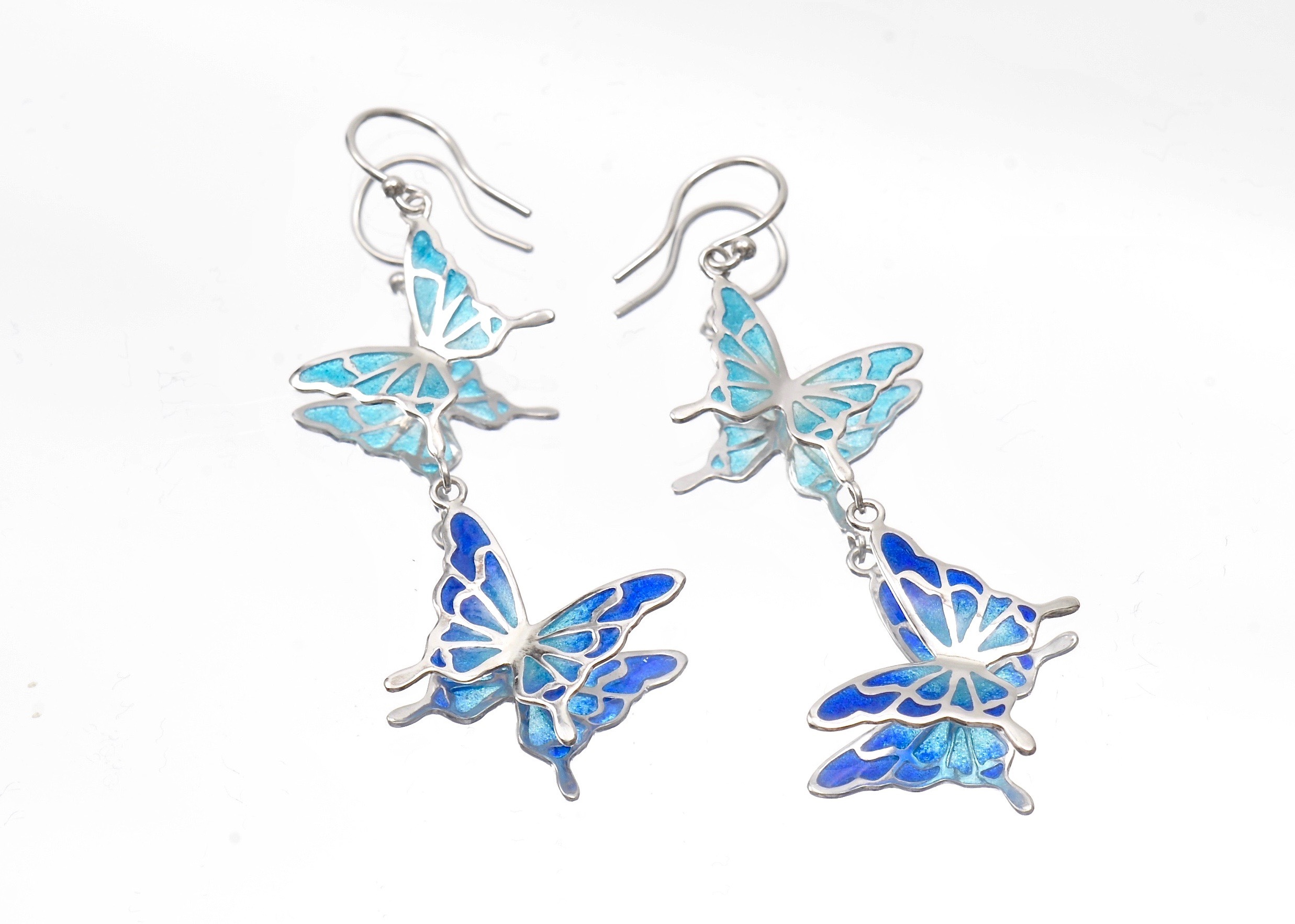 碧い蝶 透胎七宝ピアス 二連 Harui Kikuchi Enamel Jewelry