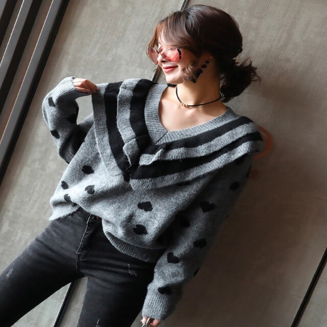 おしゃれ セーターニット Vネック 長袖 韓国 グレー ベージュ 秋冬 海外のおしゃれな大人のレディースファッション通販サイトhanano Emon