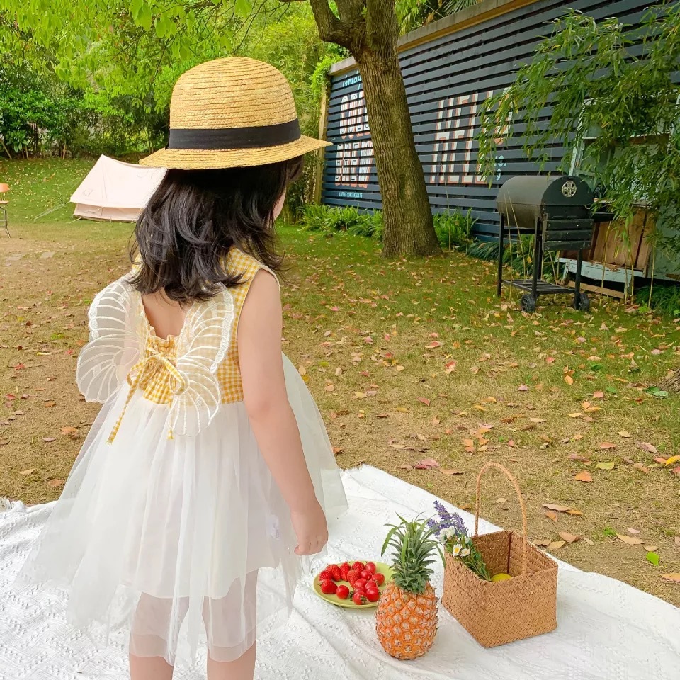 妖精 ワンピース 女の子 蝶 ベビー キッズ 天使 夏 ピンク イエロー チェック Ayu Select