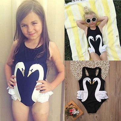 Kids 80cm 130cm スワン スイムウェア フリル 白鳥 水着 子供 女の子 ビーチ キッズ ワンピース Anoel