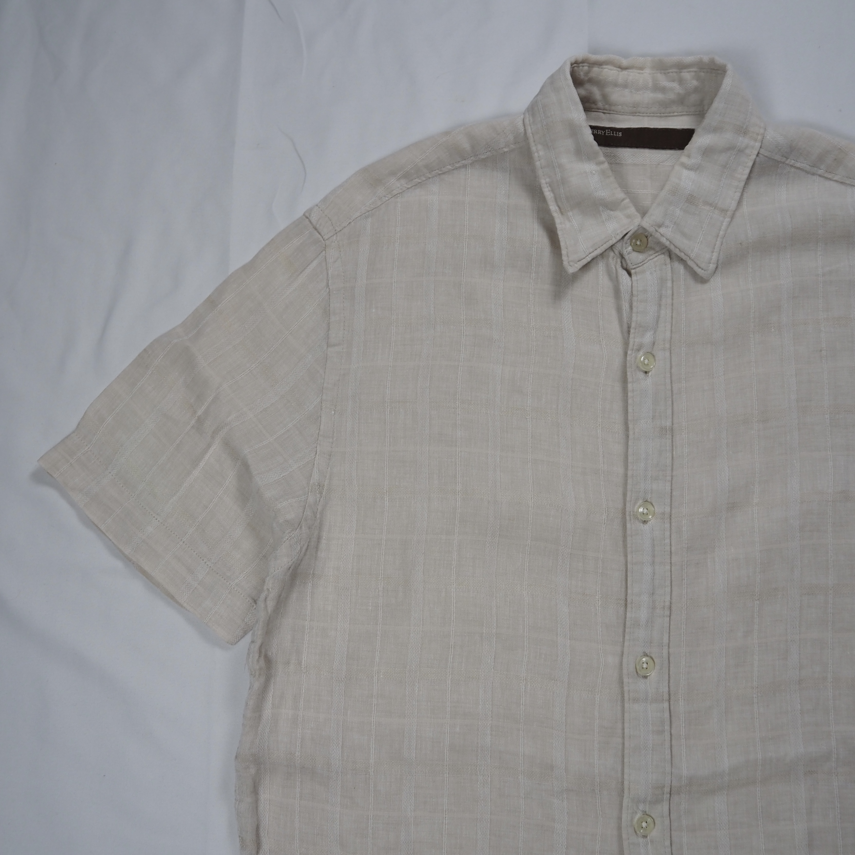 00’s Perry Ellis リネンシャツ Mサイズ チェック柄 の画像 6