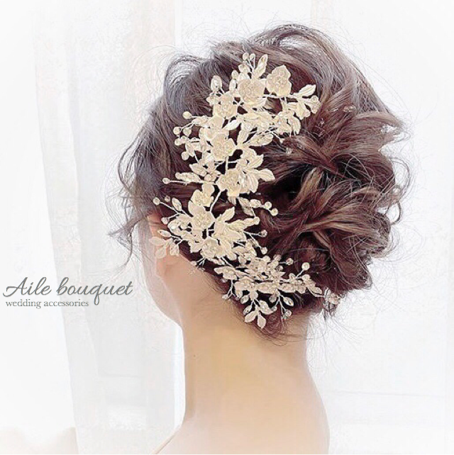 ヘッドドレス リーフ Precious シルバー ウェディング 結婚式 ヘッドアクセ ヘッドピース プラチナリーフ Aile Bouquet
