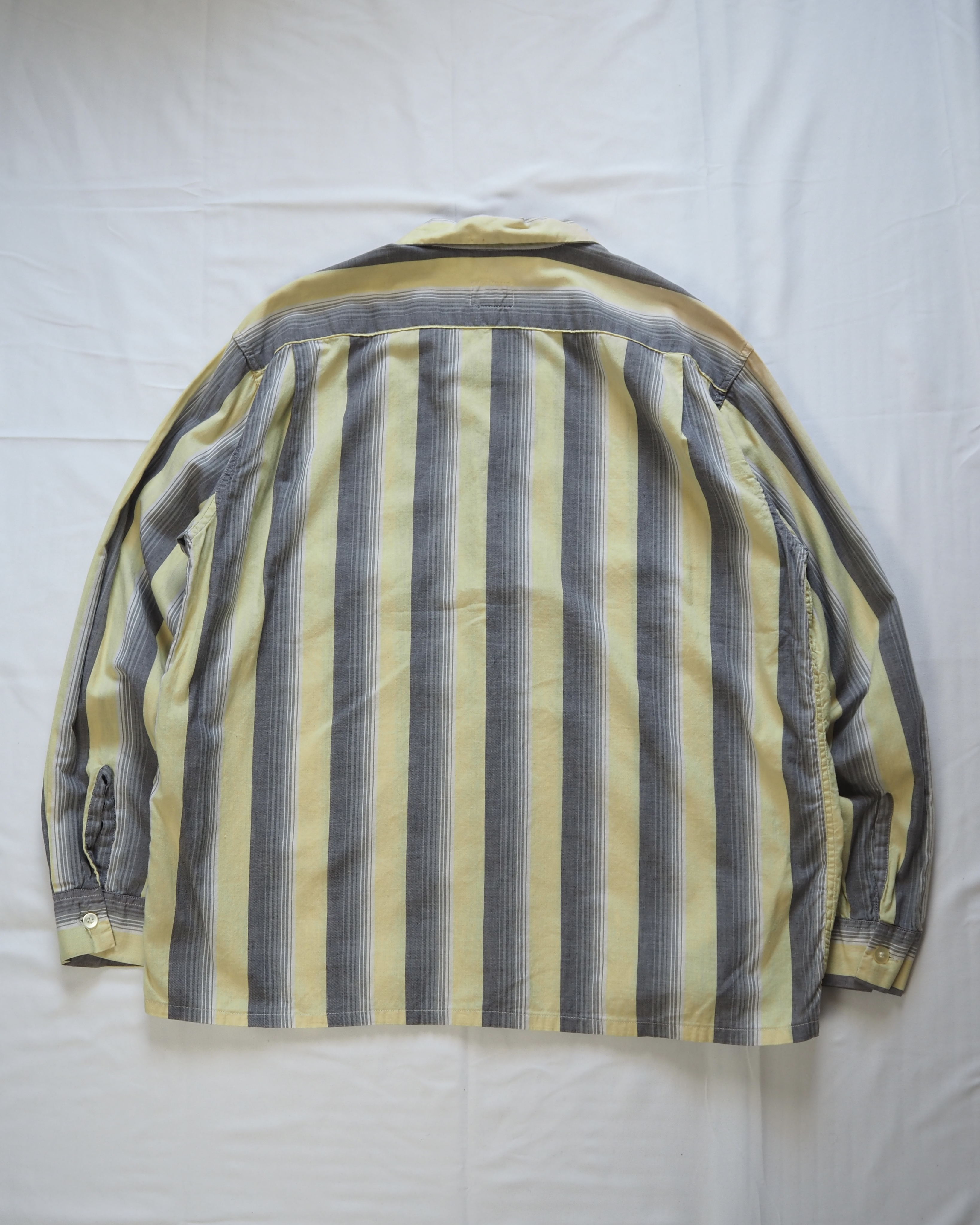 50’s コットンシャツ ストライプオンブレ イエロー×グレー XLサイズ の画像 11