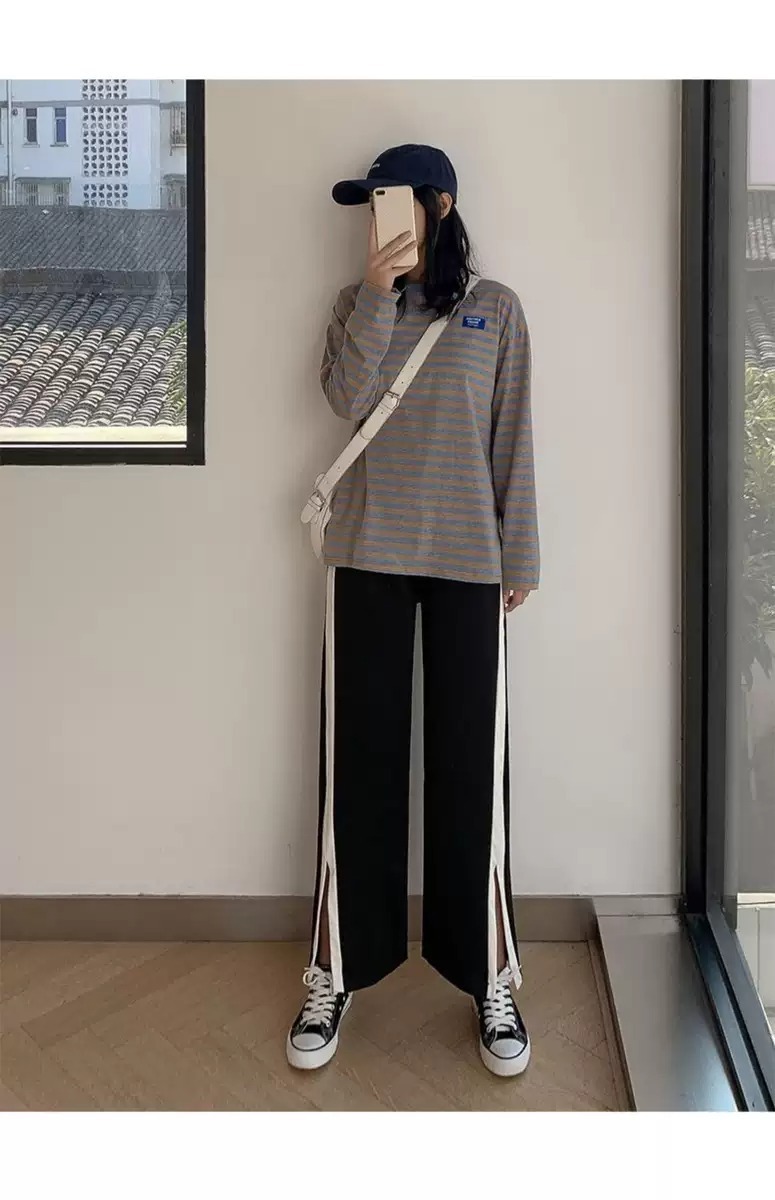 送料無料 パンツ レディース ズボン ロング フレアパンツ ワイドパンツ サイドスリット L Xl 2xl 3xl 4xl 5xl 6xl 大きいサイズ 黒 ジャージ ライン ボトムス 細身 スリム おしゃれ 個性的 ルーズ ゆったり シンプル 無地 黒 ブラック モノトーン こなれ感 インスタ映え