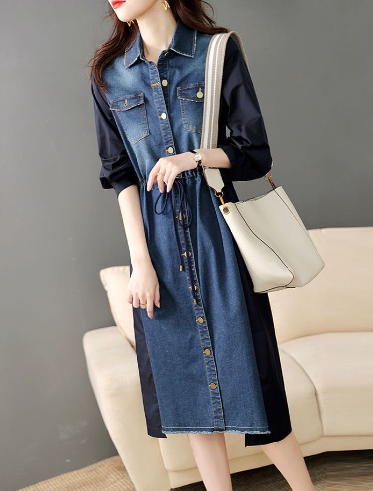 大手ecサイト ワンピース 長袖 春 秋 冬 レディース 無地 シンプル デニム 青 代 30代 40代 直売正本 Ssl Daikyogo Or Jp