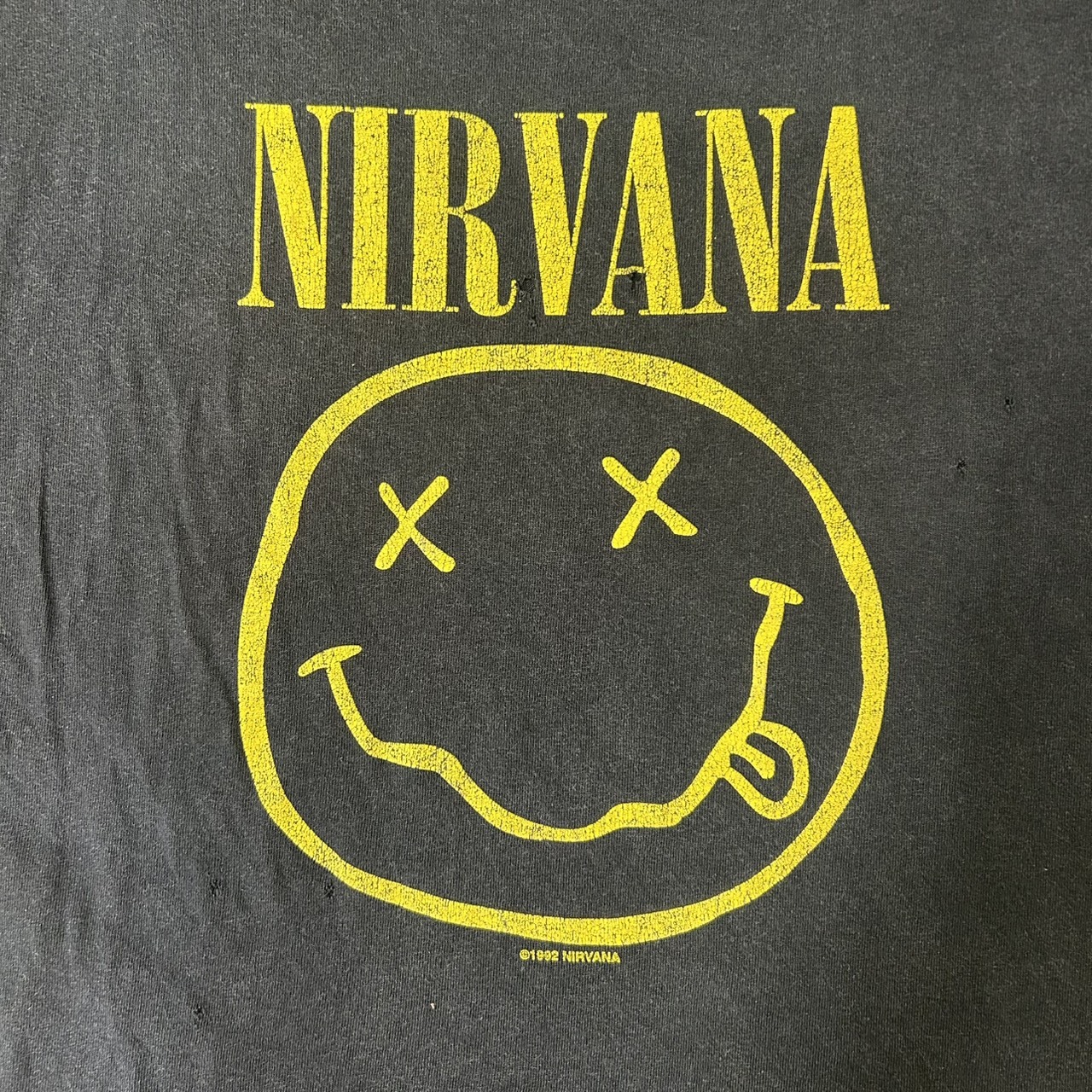 Nirvana スマイルロゴ Tシャツ 1992 Copyright グランジ フェード ブラック Fits XL の画像 3