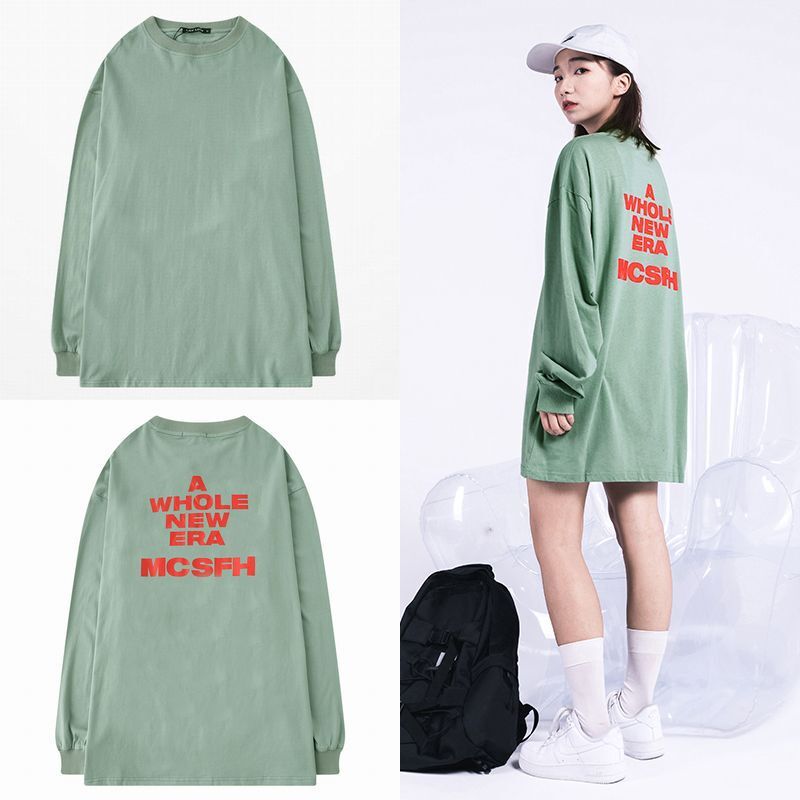 韓国ファッション ロングTシャツ ユニセックス 長袖 Tシャツ メンズ レディース シンプル 英字 バックプリント オーバーサイズ 大きいサイズ ストリート