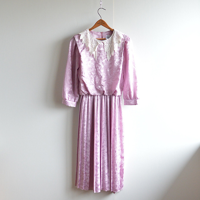 80s レース花柄 サテンワンピース ピンク Usa製 Ny Oldies