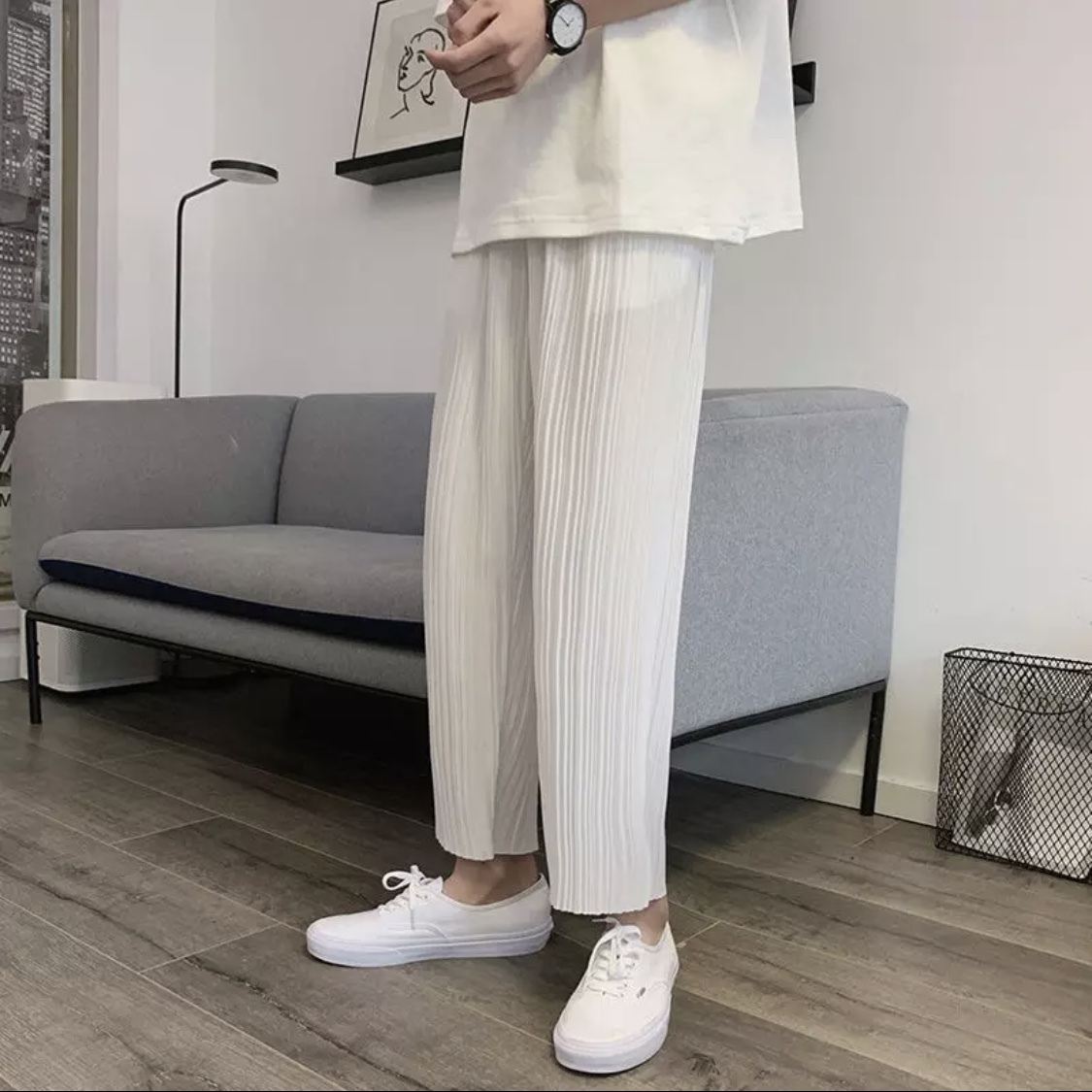 韓国スタイル メンズ ひだデザイン ストレートパンツ 2色 M Xl Kormash